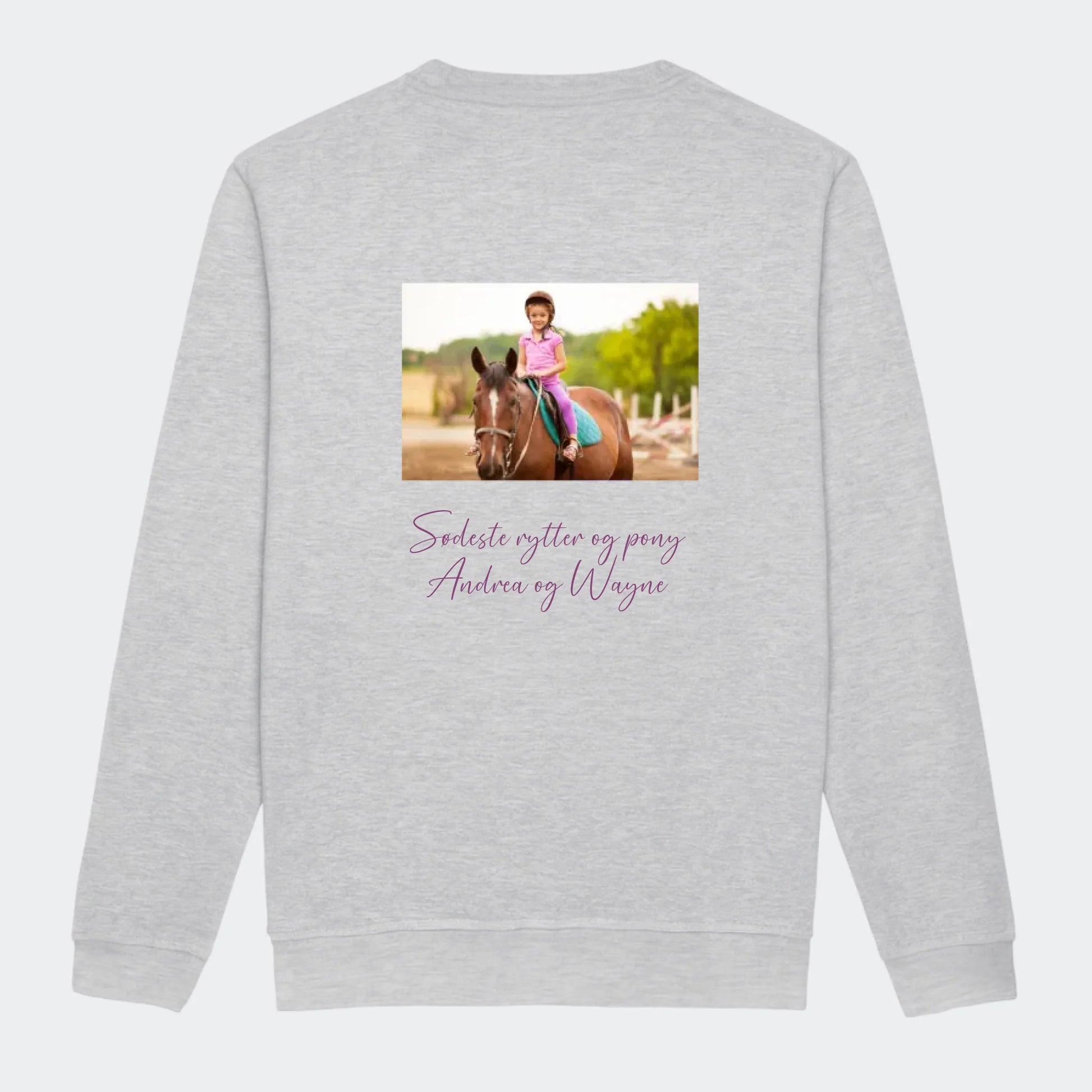 Sweatshirt til Junior - Upload eget billede Customizer TeeInBlue Print på ryggen Heather Grey 3-4 år