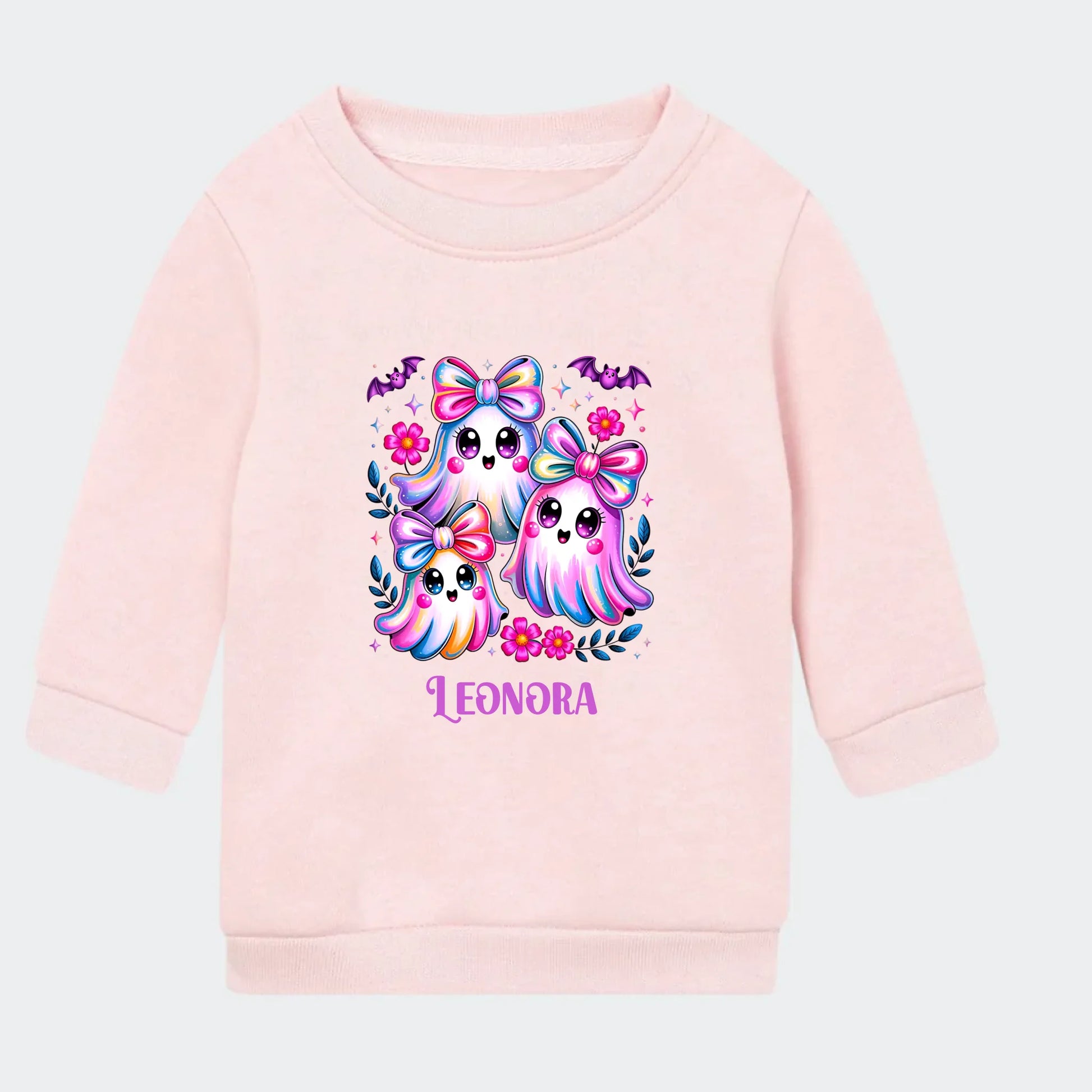 Sweatshirt til små børn - Søde spøgelser og flagermus Customizer TeeInBlue Sweatshirt til børn - flere farver Lyserød 6-12M