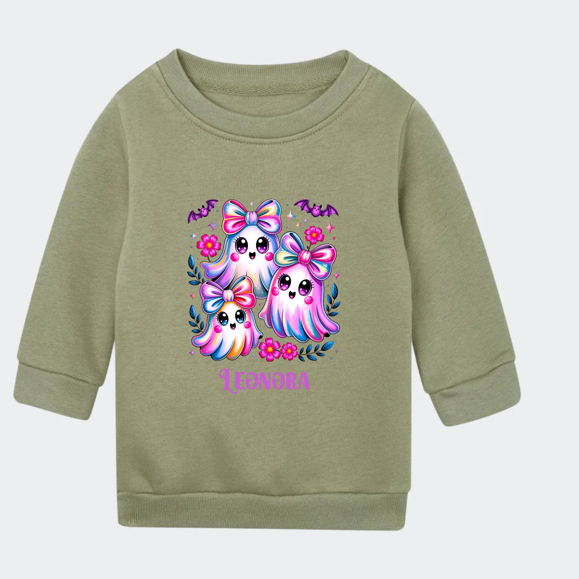 Sweatshirt til små børn - Søde spøgelser og flagermus Customizer TeeInBlue Sweatshirt til børn - flere farver Grøn 6-12M