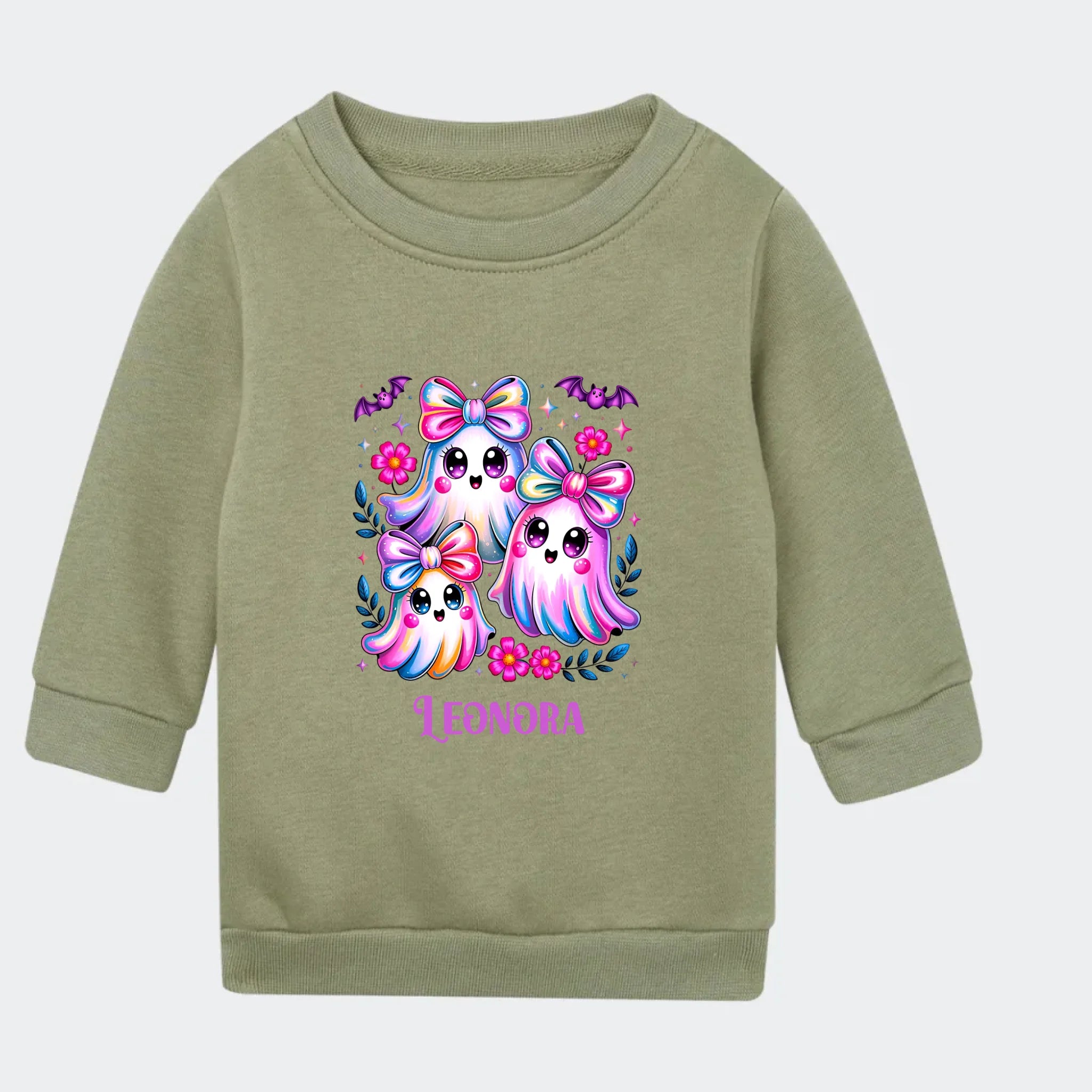 Sweatshirt til små børn – Søde spøgelser og flagermus, grøn