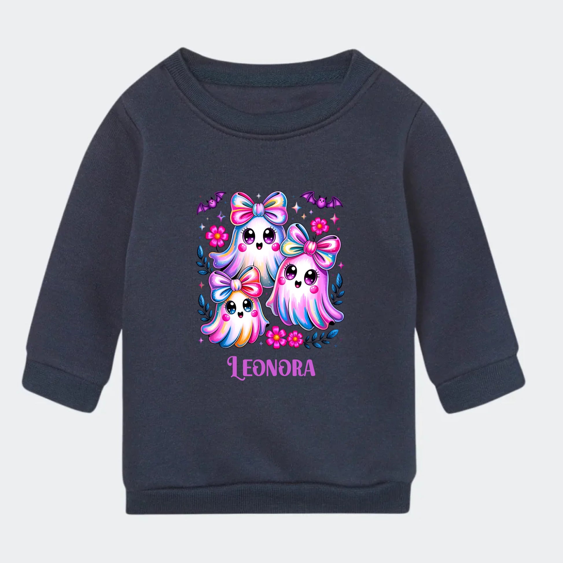 Sweatshirt til små børn - Søde spøgelser og flagermus Customizer TeeInBlue Sweatshirt til børn - flere farver Navy 6-12M