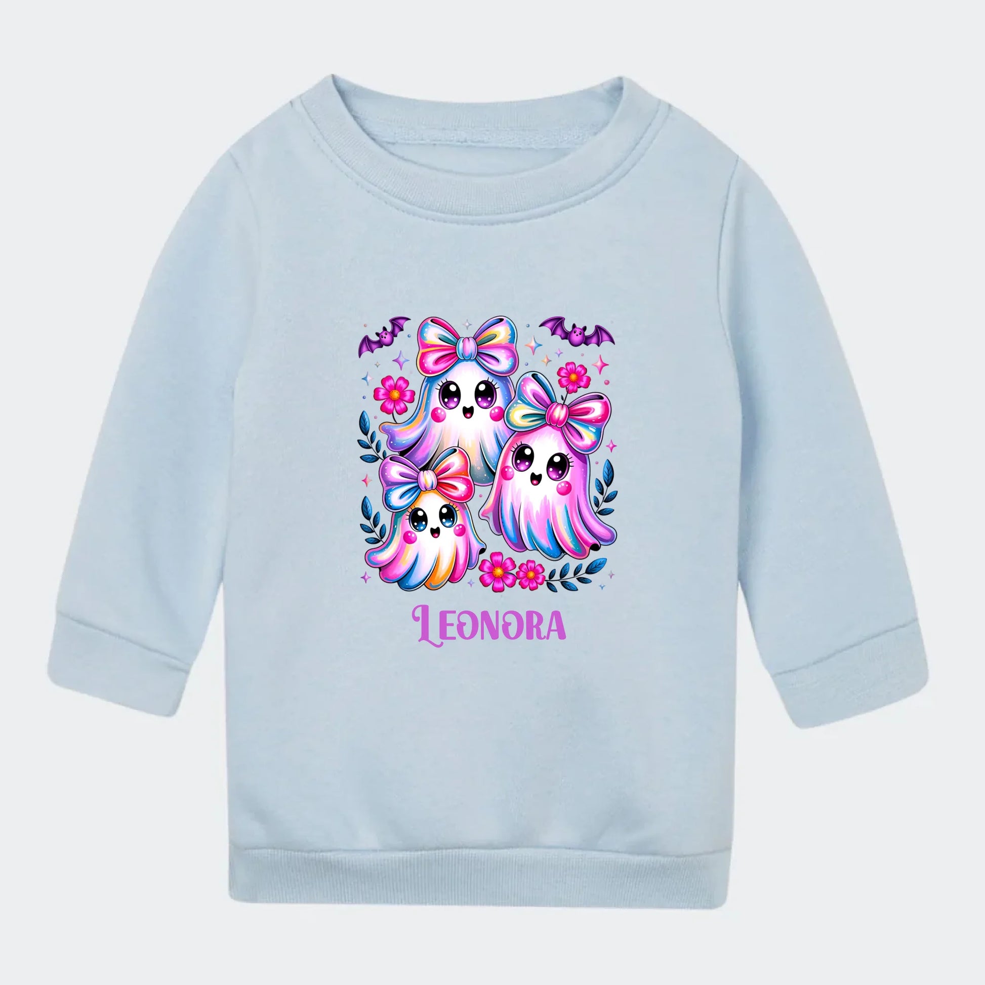 Sweatshirt til små børn - Søde spøgelser og flagermus Customizer TeeInBlue Sweatshirt til børn - flere farver Lyseblå 12-18M