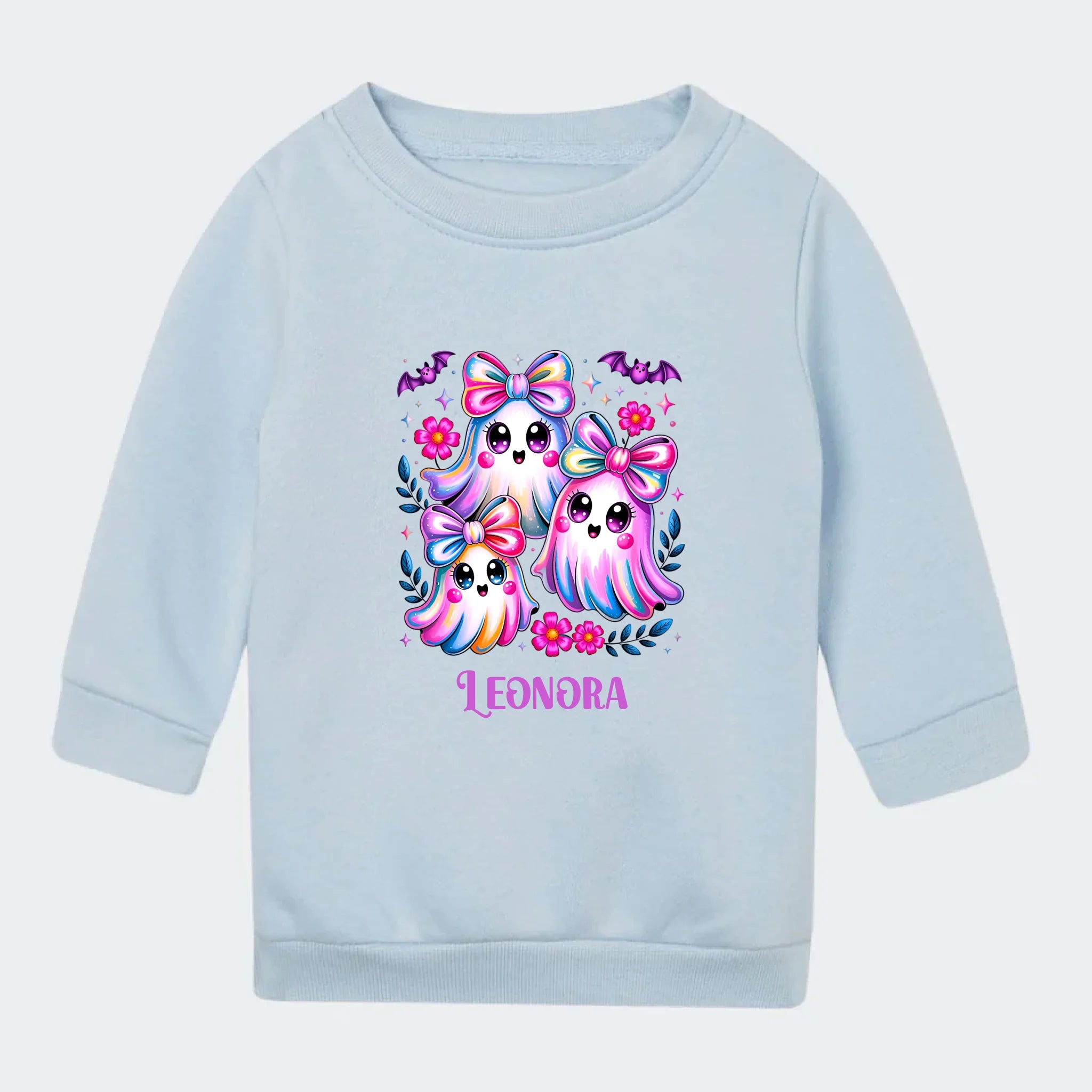 Sweatshirt til små børn – Søde spøgelser og flagermus, lyseblå