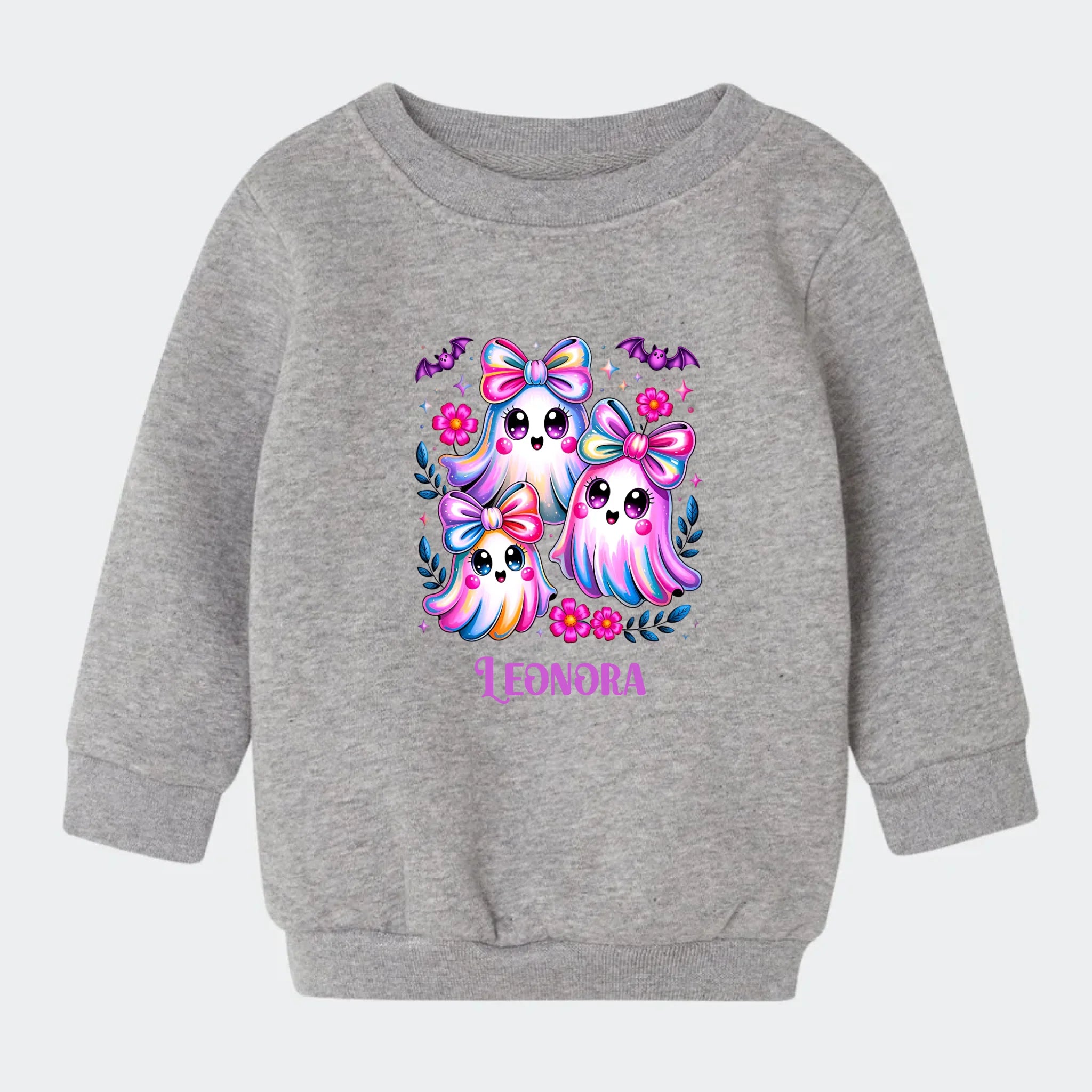 Sweatshirt til små børn - Søde spøgelser og flagermus Customizer TeeInBlue Sweatshirt til børn - flere farver Grå 6-12M