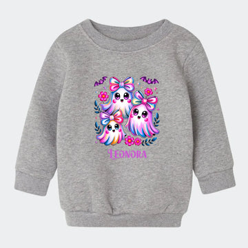 Sweatshirt til små børn - Søde spøgelser og flagermus Customizer TeeInBlue Sweatshirt til børn - flere farver Grå 6-12M