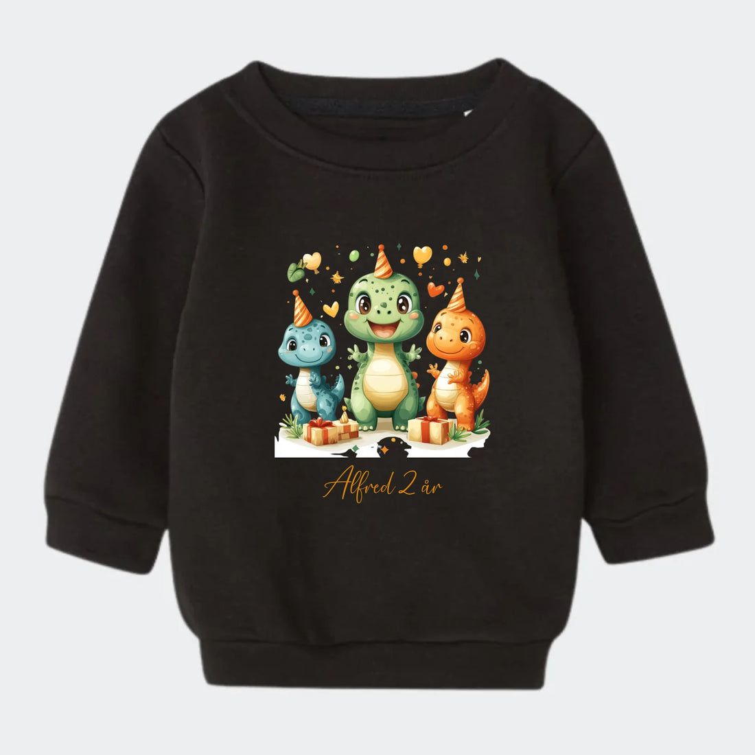 Sweatshirt til små børn - Dino med fødselsdagshatte Customizer TeeInBlue Sweatshirt til børn - flere farver Grå 6-12M