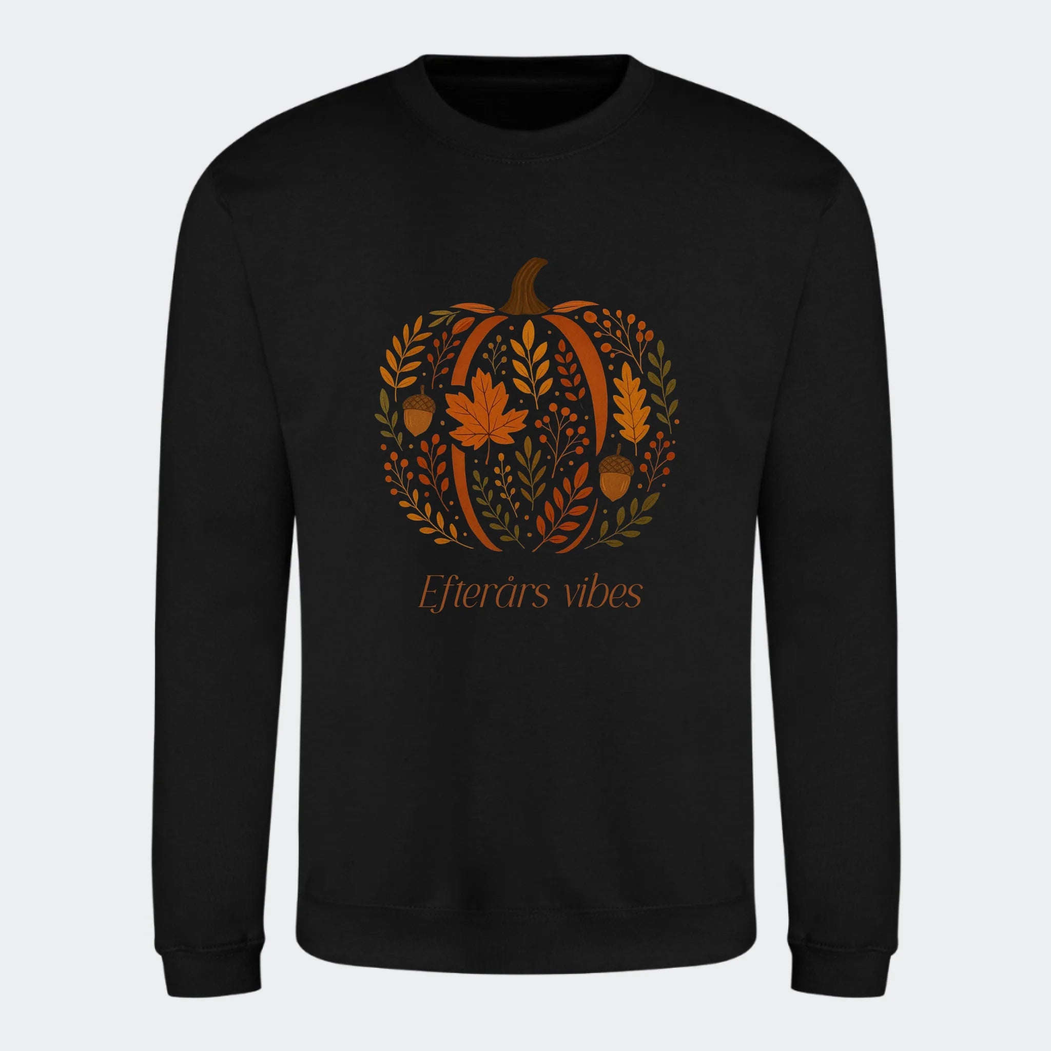 Sweatshirt til voksne – Græskar af blade, sort, set forfra