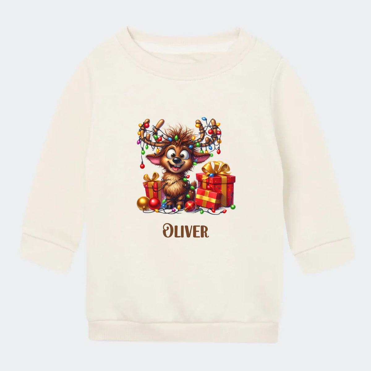 Sweatshirt til små børn – Dyr med julelyskæder, natur