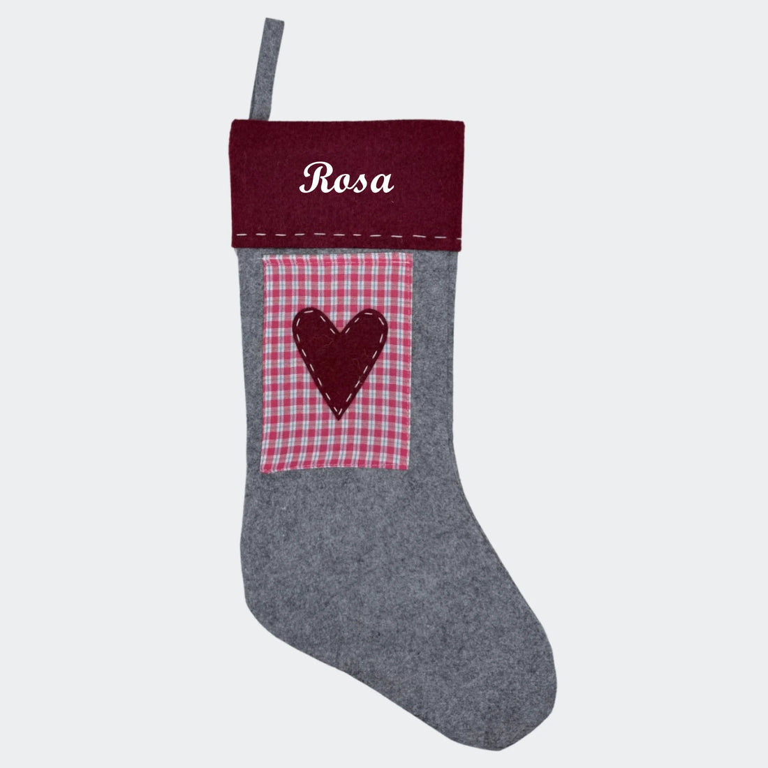 Julesok med navn - Rød og lysegrå med hjerte Customizer TeeInBlue Julesok med navn - Rød og lysegrå med hjerte Rød og lysegrå 3456