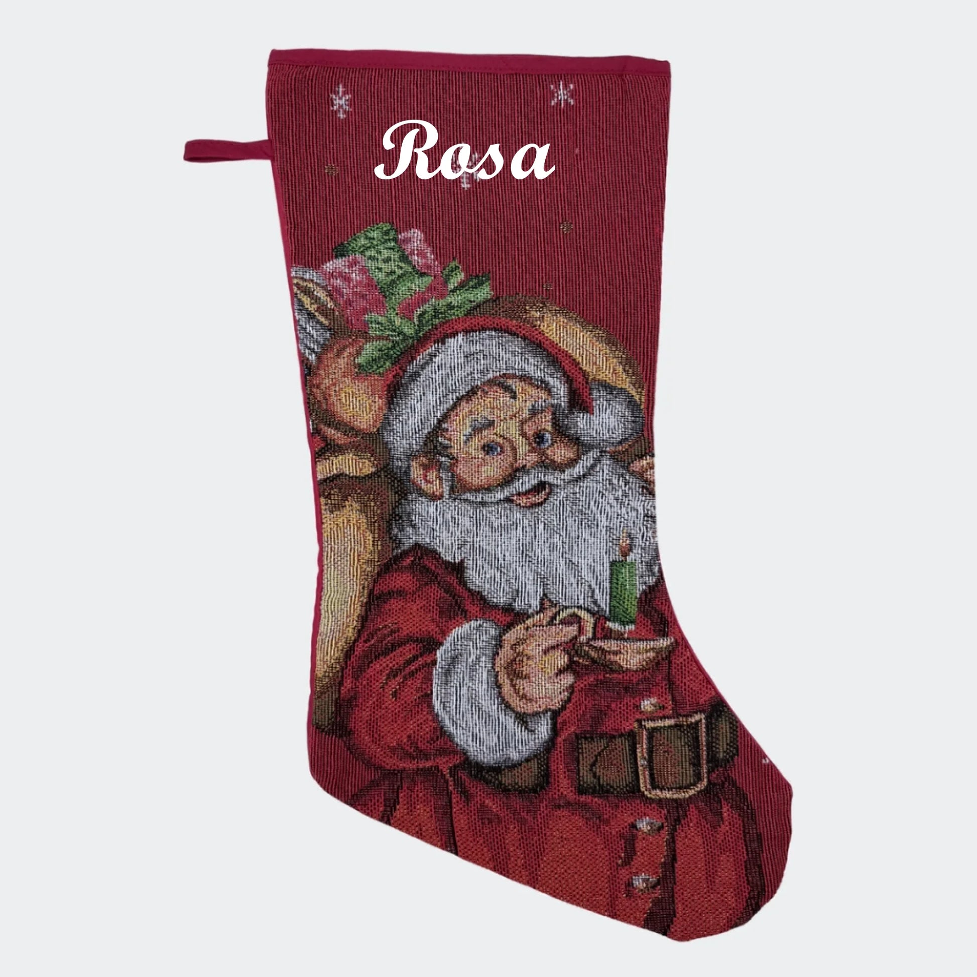 Julesok med navn - Julemand med rød baggrund Customizer TeeInBlue Julesok med navn - Julemand med rød baggrund Rød 3456