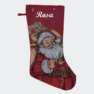 Julesok med navn - Julemand med rød baggrund Customizer TeeInBlue Julesok med navn - Julemand med rød baggrund Rød 3456