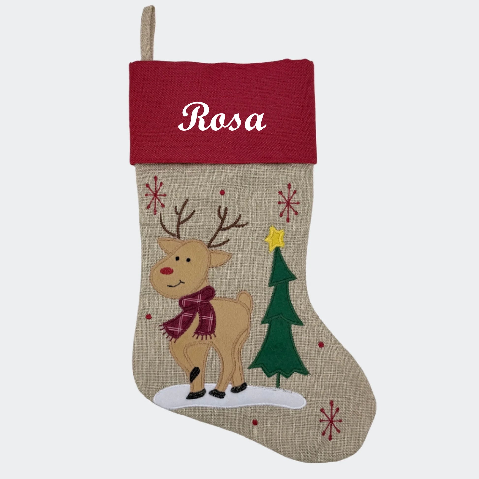 Julesok med navn - Sødt rensdyr Customizer TeeInBlue Julesok med navn - Sødt rensdyr Beige 3456