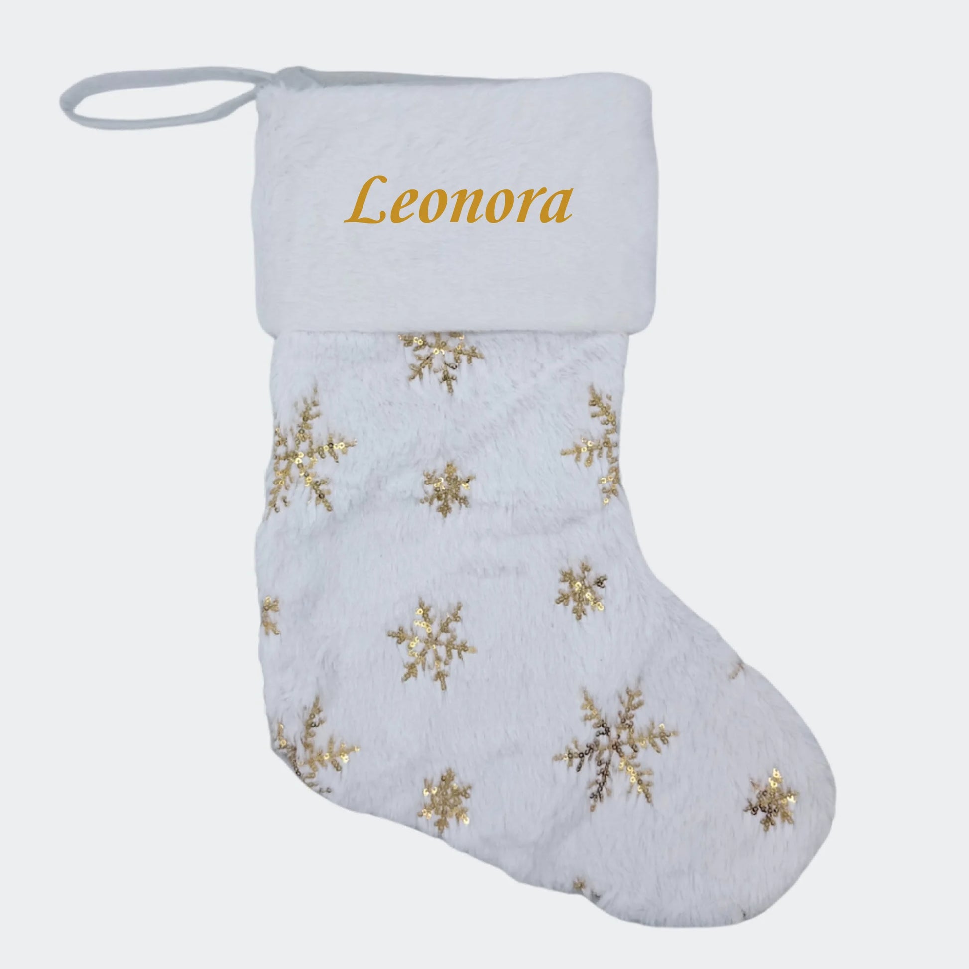 Julesok med navn - Guld snefnug Customizer TeeInBlue Julesok med navn - Guld snefnug Hvid 3456