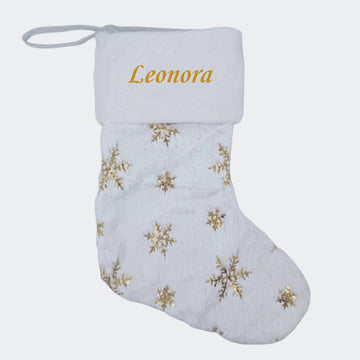 Julesok med navn - Guld snefnug Customizer TeeInBlue Julesok med navn - Guld snefnug Hvid 3456