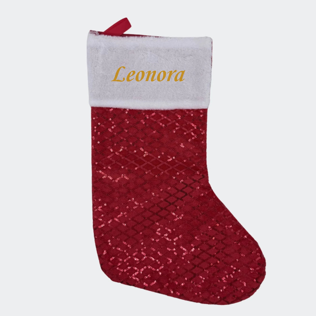 Julesok med navn - Rød med palietter Customizer TeeInBlue Julesok med navn - Rød med palietter Rød 3456