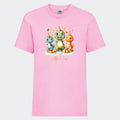 T-shirt til børn - Dino med fødselsdagshatte Customizer TeeInBlue T-shirt Print på front Lyserød 3-4 år