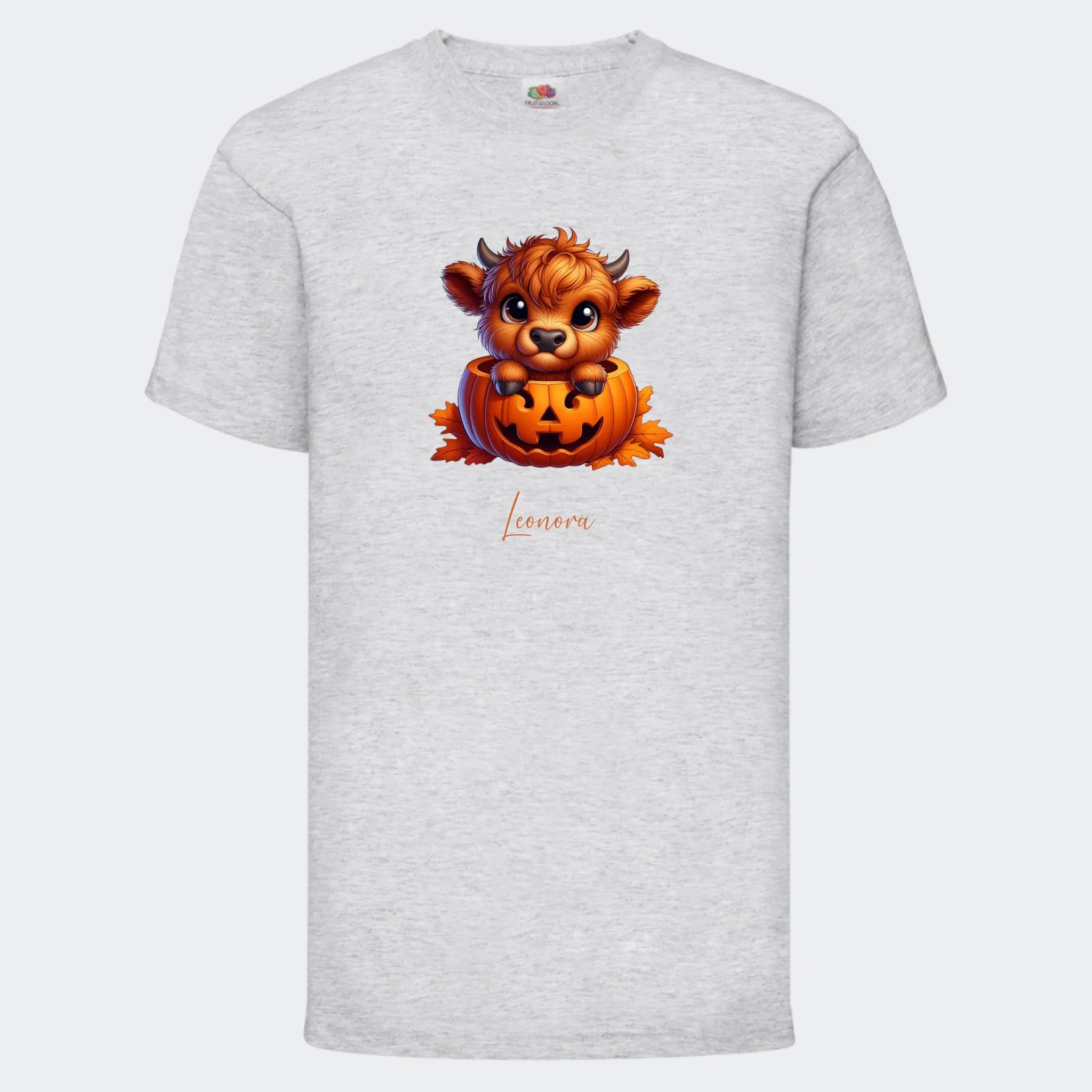 T-shirt til børn – Sød efterårs bøffel Halloween, T-shirt tryk foran Lysegrå 3-4 år