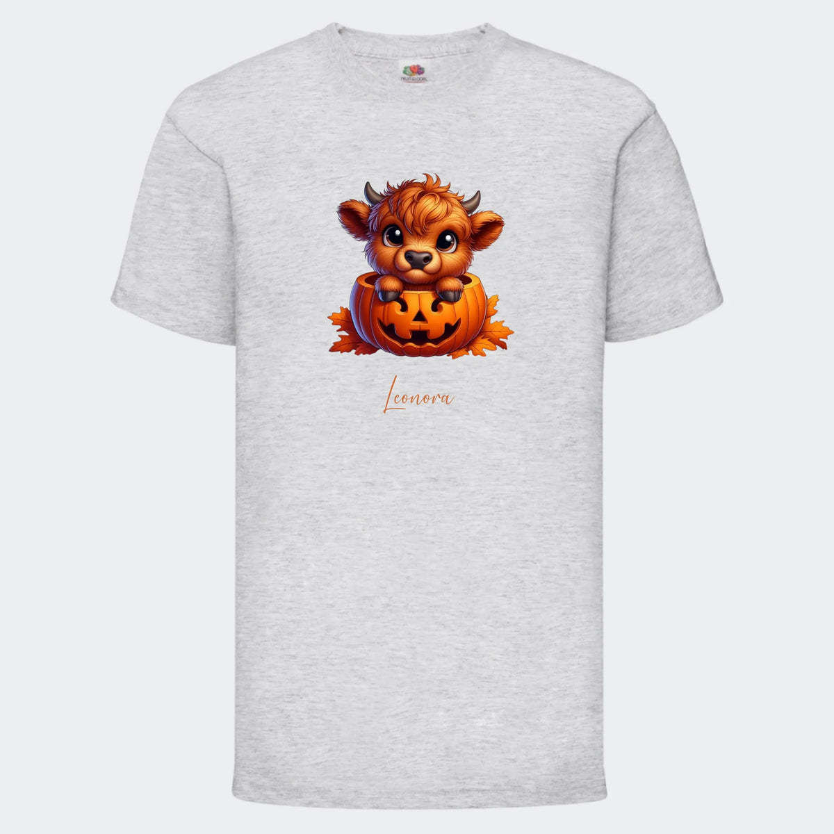 T-shirt til børn – Sød efterårs bøffel Halloween, T-shirt tryk foran Lysegrå 3-4 år