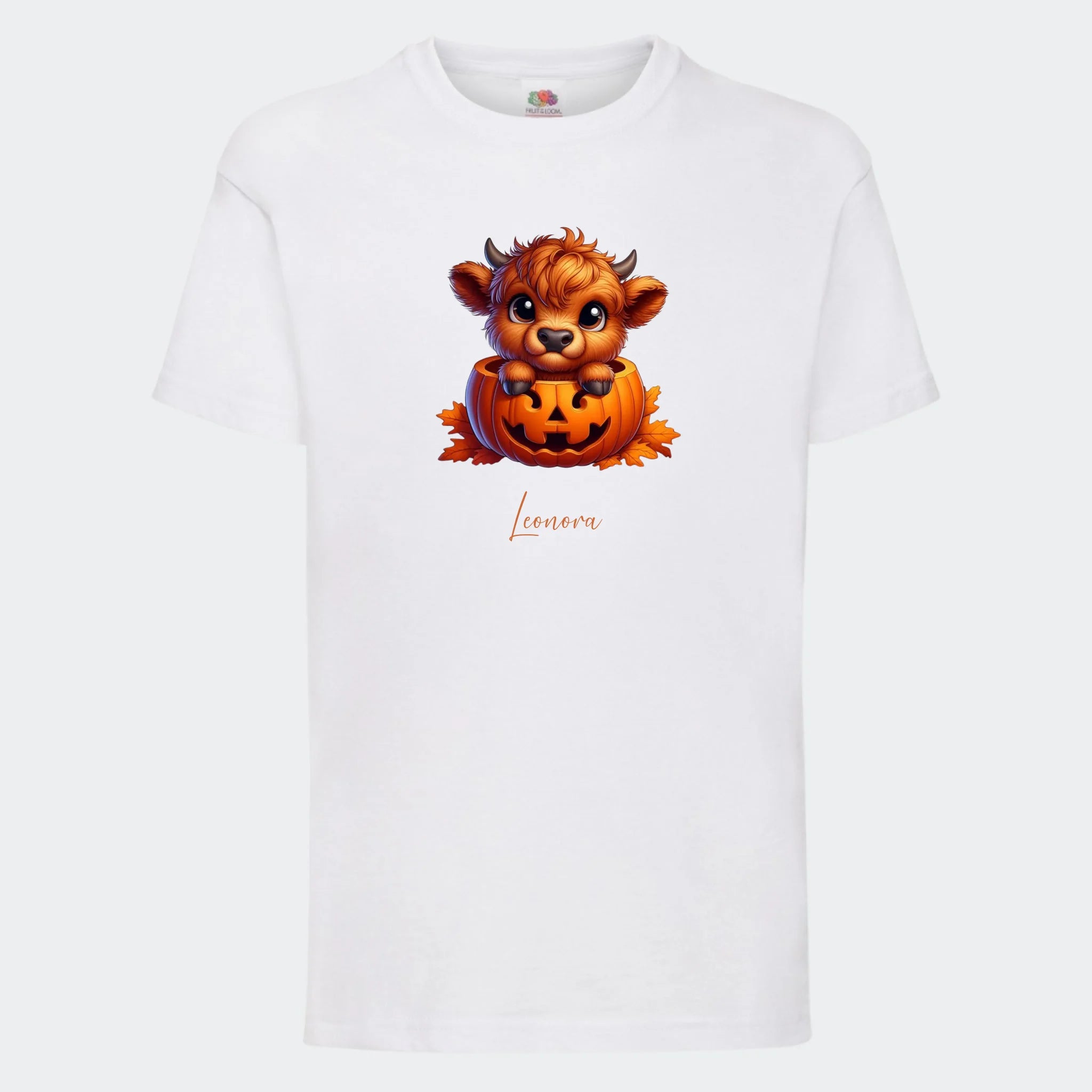T-shirt til børn – Sød efterårs bøffel Halloween, T-shirt tryk foran Hvid 3-4 år