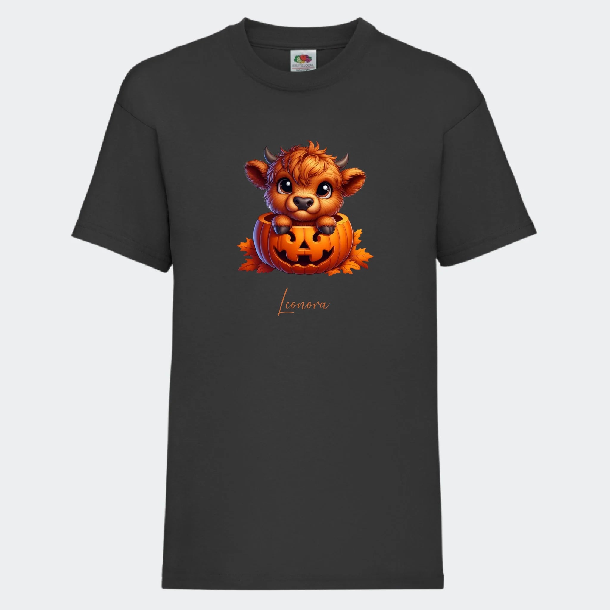 T-shirt til børn – Sød efterårs bøffel Halloween, T-shirt tryk foran Sort 3-4 år