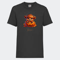 T-shirt til børn - Sød efterårs bøffel Halloween Customizer TeeInBlue T-shirt Print på front Sort 3-4 år