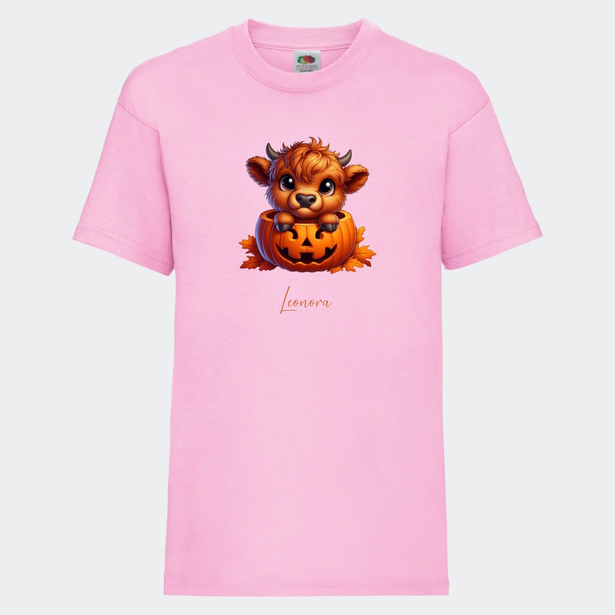 T-shirt til børn – Sød efterårs bøffel Halloween, T-shirt tryk foran Lyserød 3-4 år