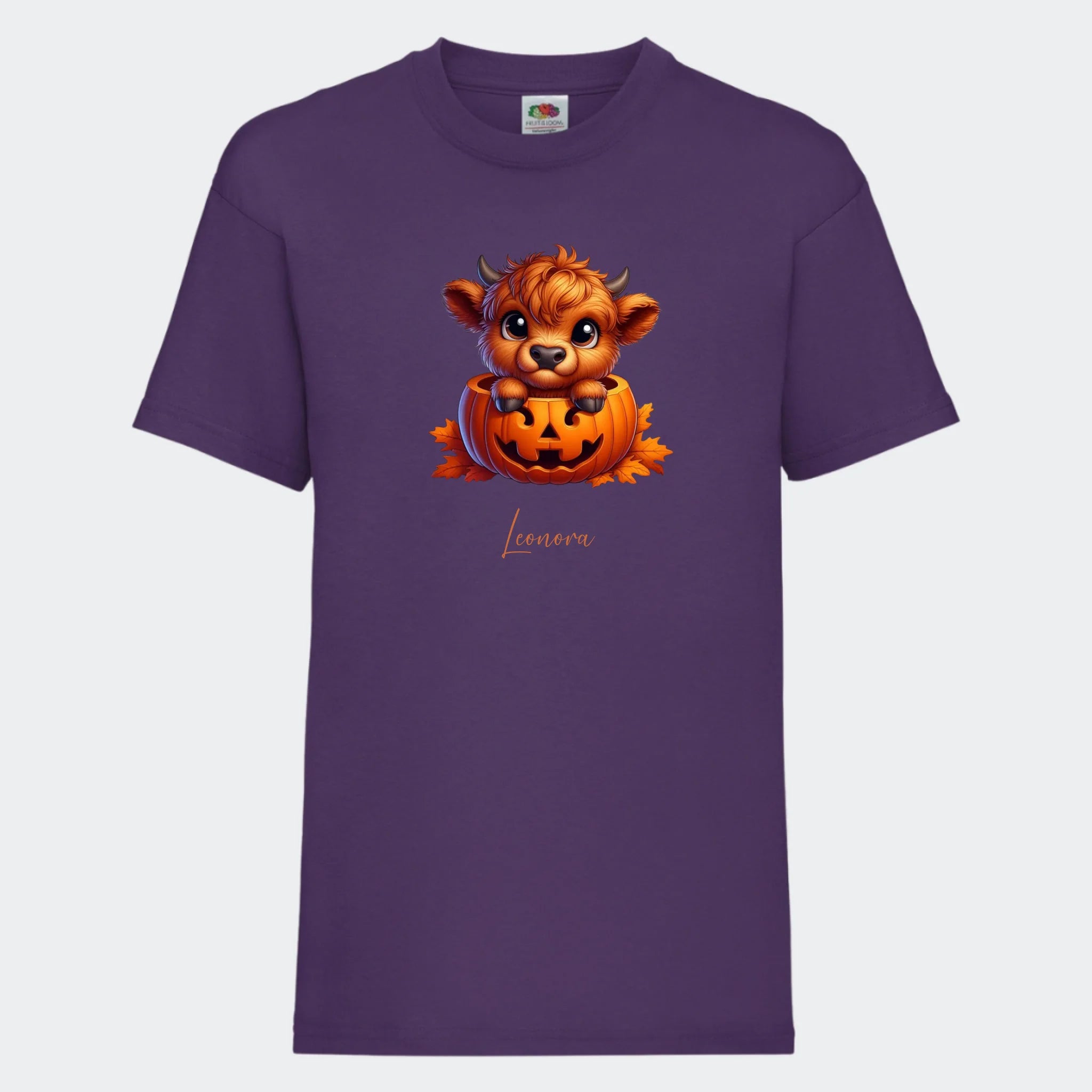 T-shirt til børn – Sød efterårs bøffel Halloween, T-shirt tryk foran Lilla 3-4 år