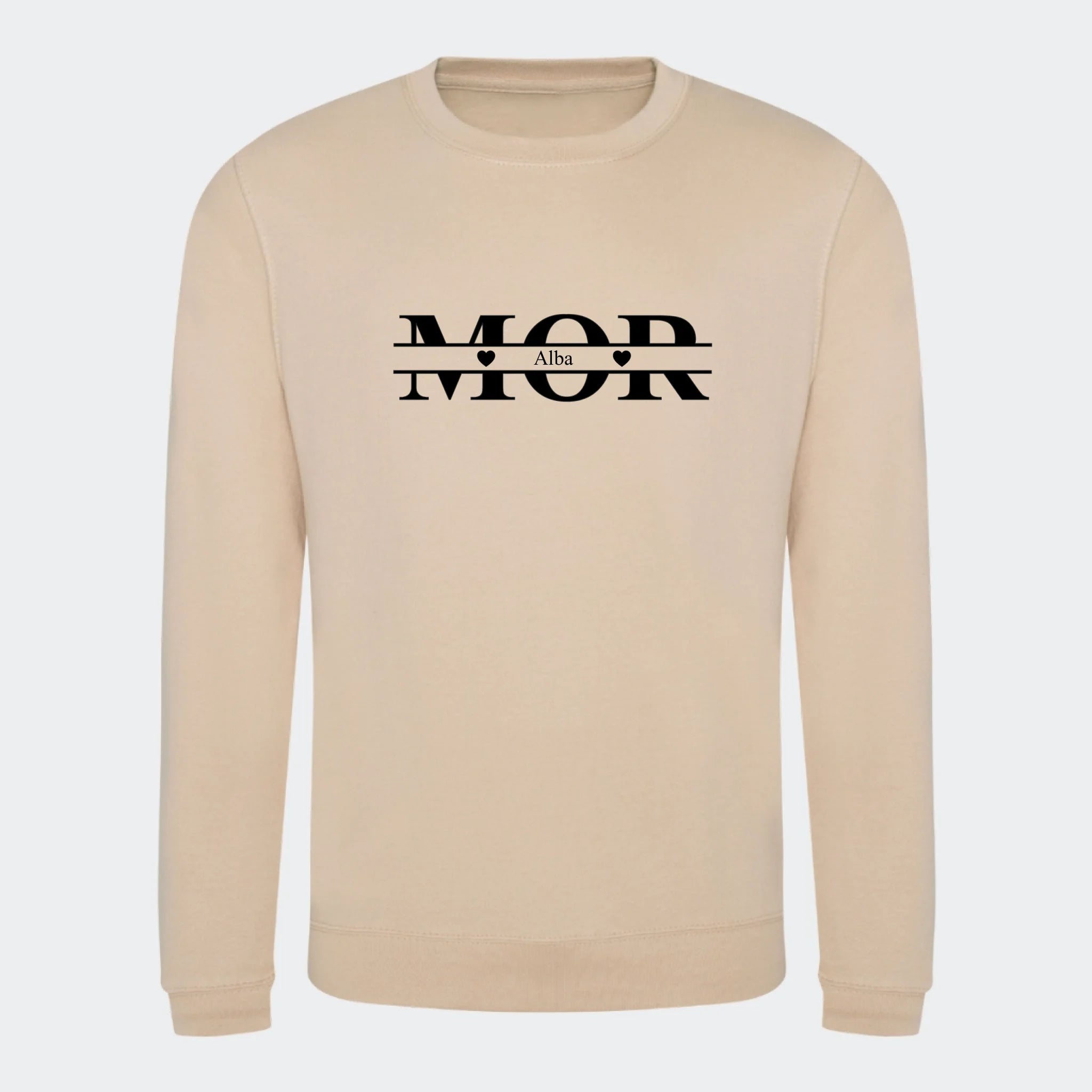 Sweatshirt til voksne – Mor med hjerter og navne, nude, set forfra