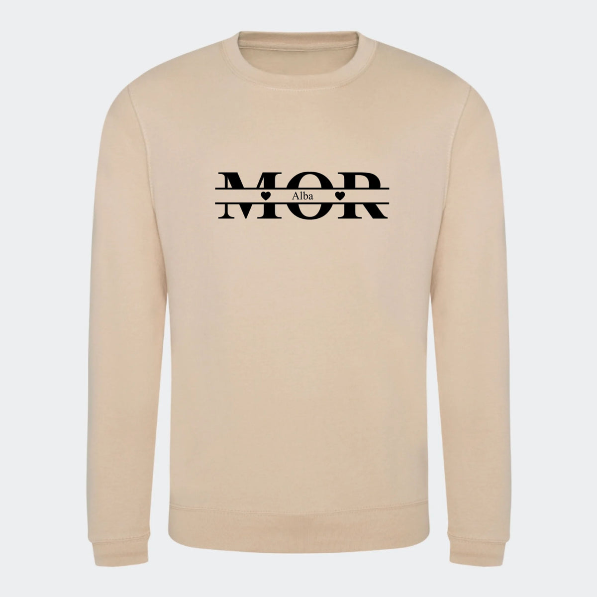 Sweatshirt til voksne – Mor med hjerter og navne, nude, set forfra