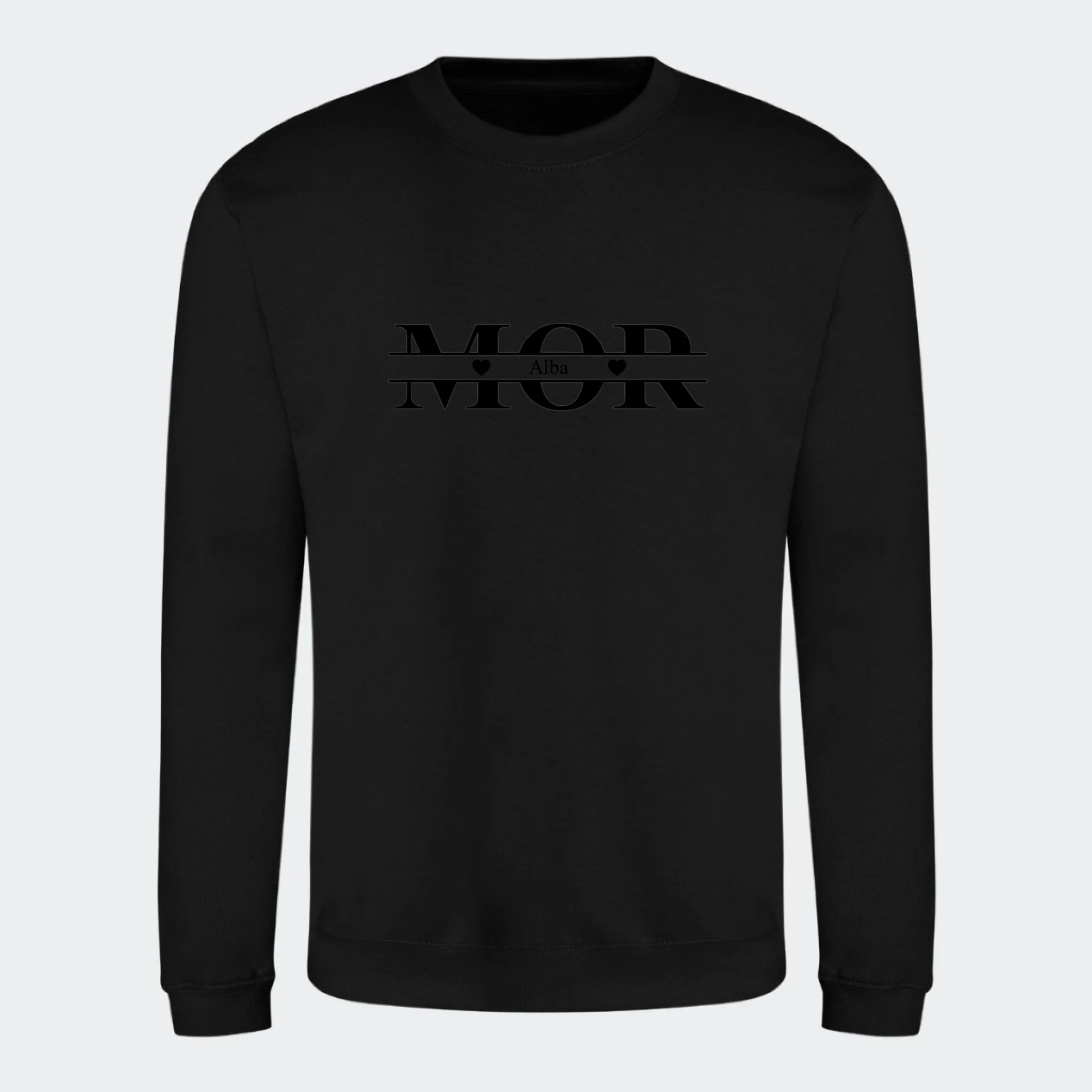 Sweatshirt til voksne – Mor med hjerter og navne, sort, set forfra
