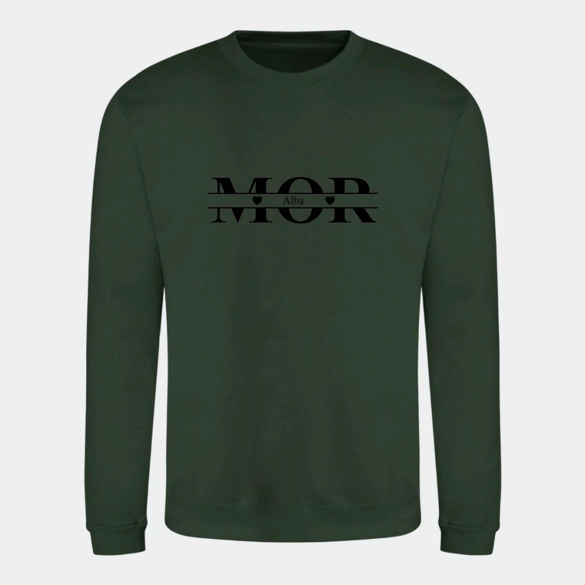 Sweatshirt til voksne - Mor med hjerter og navne Customizer TeeInBlue Print på front Forest Green Small