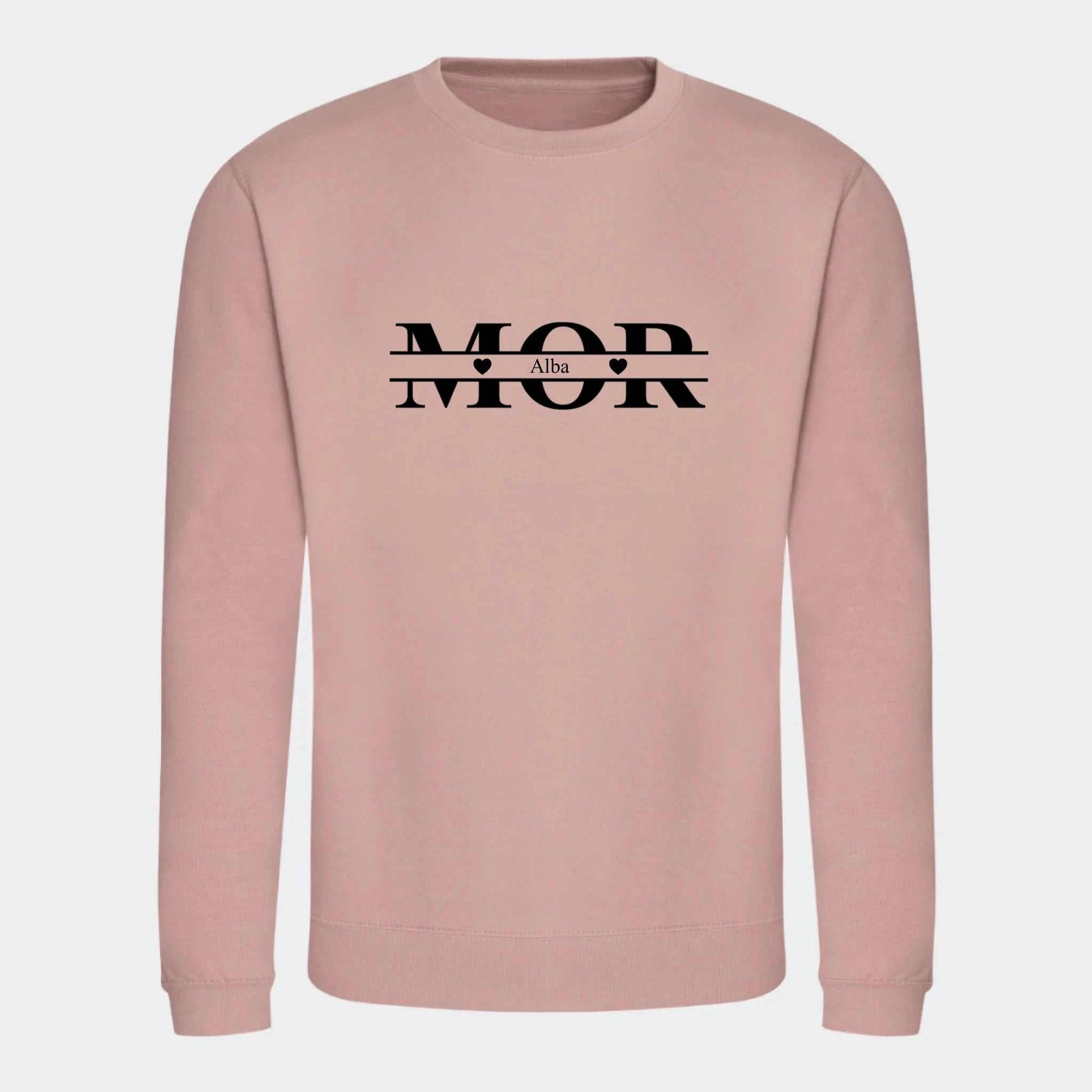 Sweatshirt til voksne - Mor med hjerter og navne Customizer TeeInBlue Print på front Dusty Pink Small