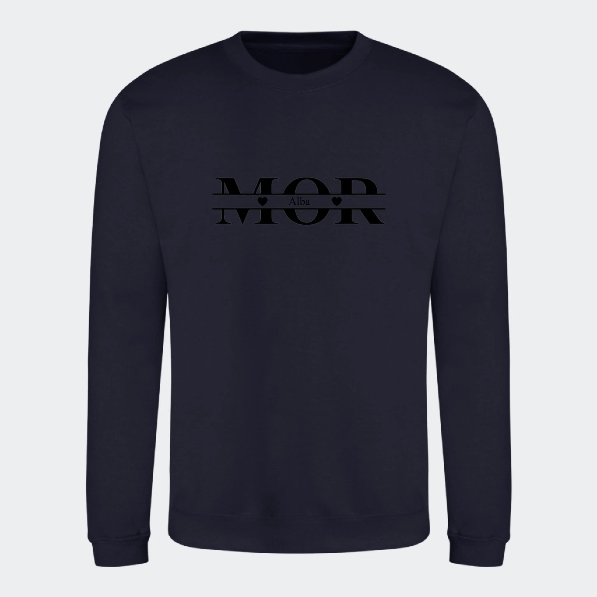 Sweatshirt til voksne – Mor med hjerter og navne, mørkeblå, set forfra