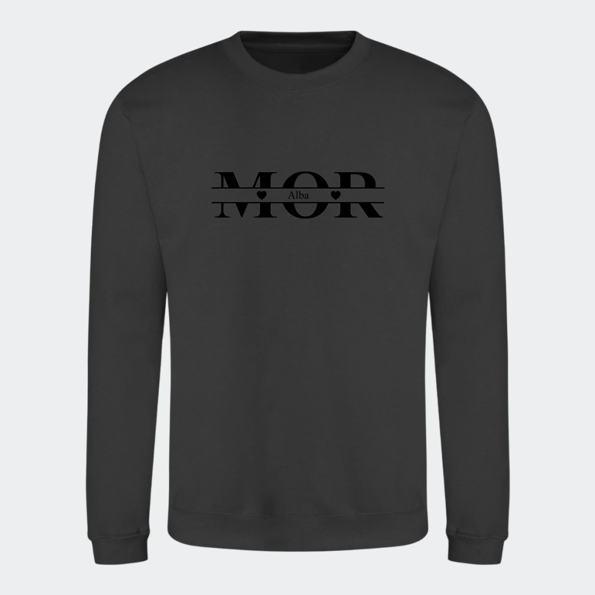 Sweatshirt til voksne – Mor med hjerter og navne, stormgrå, set forfra