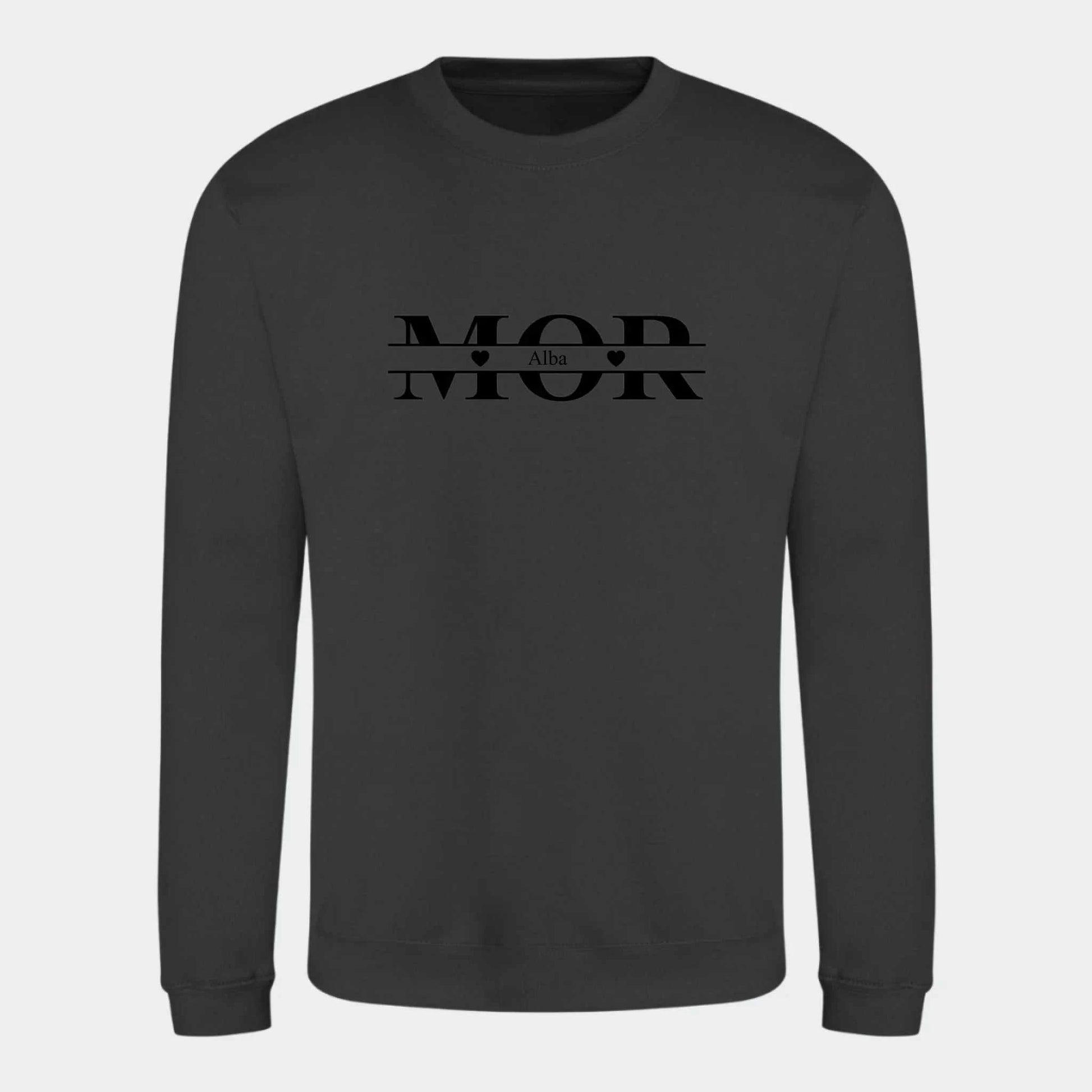 Sweatshirt til voksne - Mor med hjerter og navne Customizer TeeInBlue Print på front Storm Grey Small