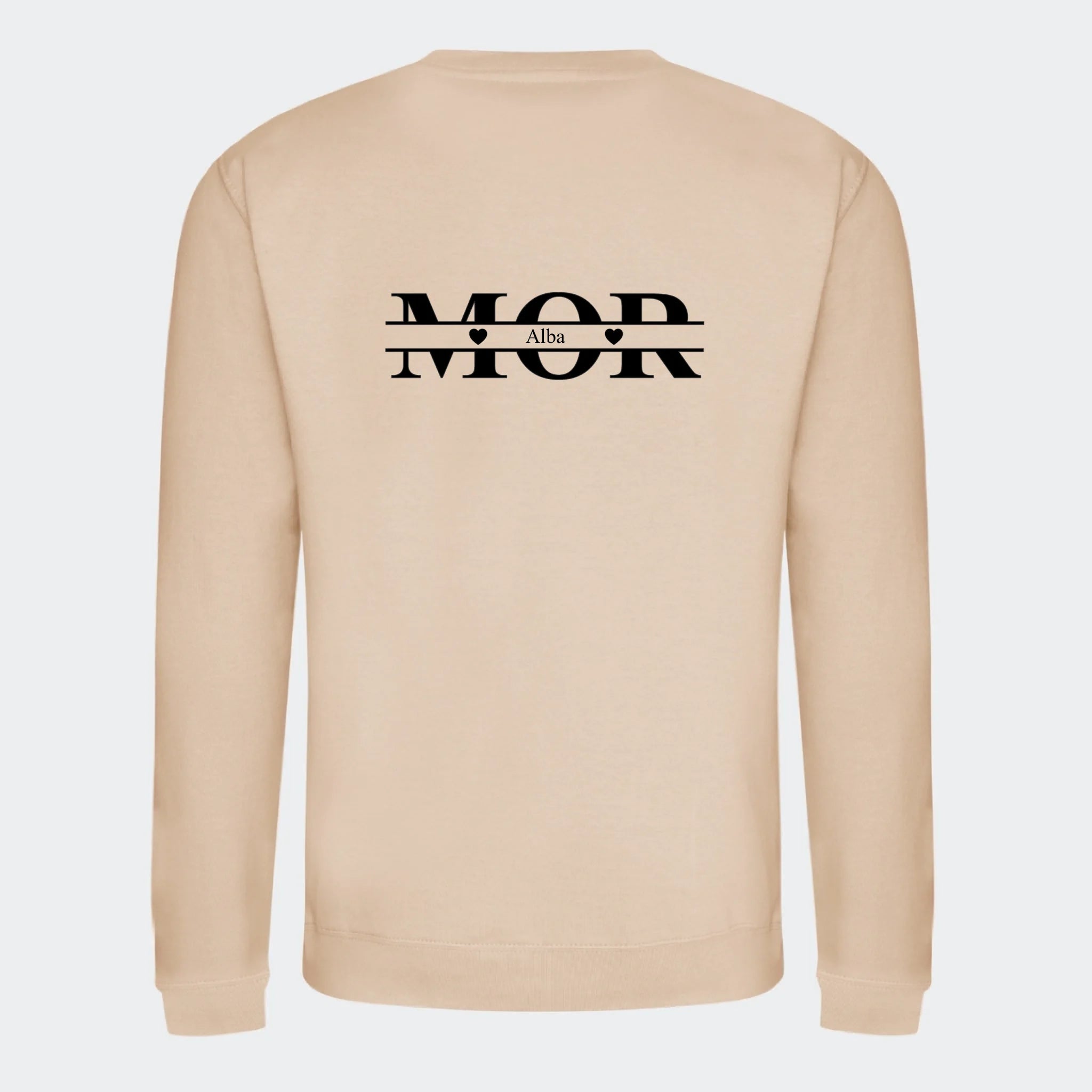 Sweatshirt til voksne – Mor med hjerter og navne, nude, set bagfra