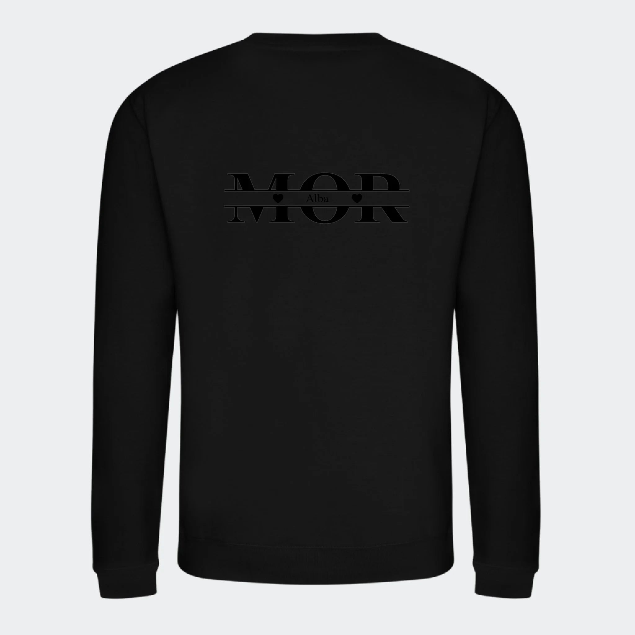 Sweatshirt til voksne – Mor med hjerter og navne, sort, set bagfra