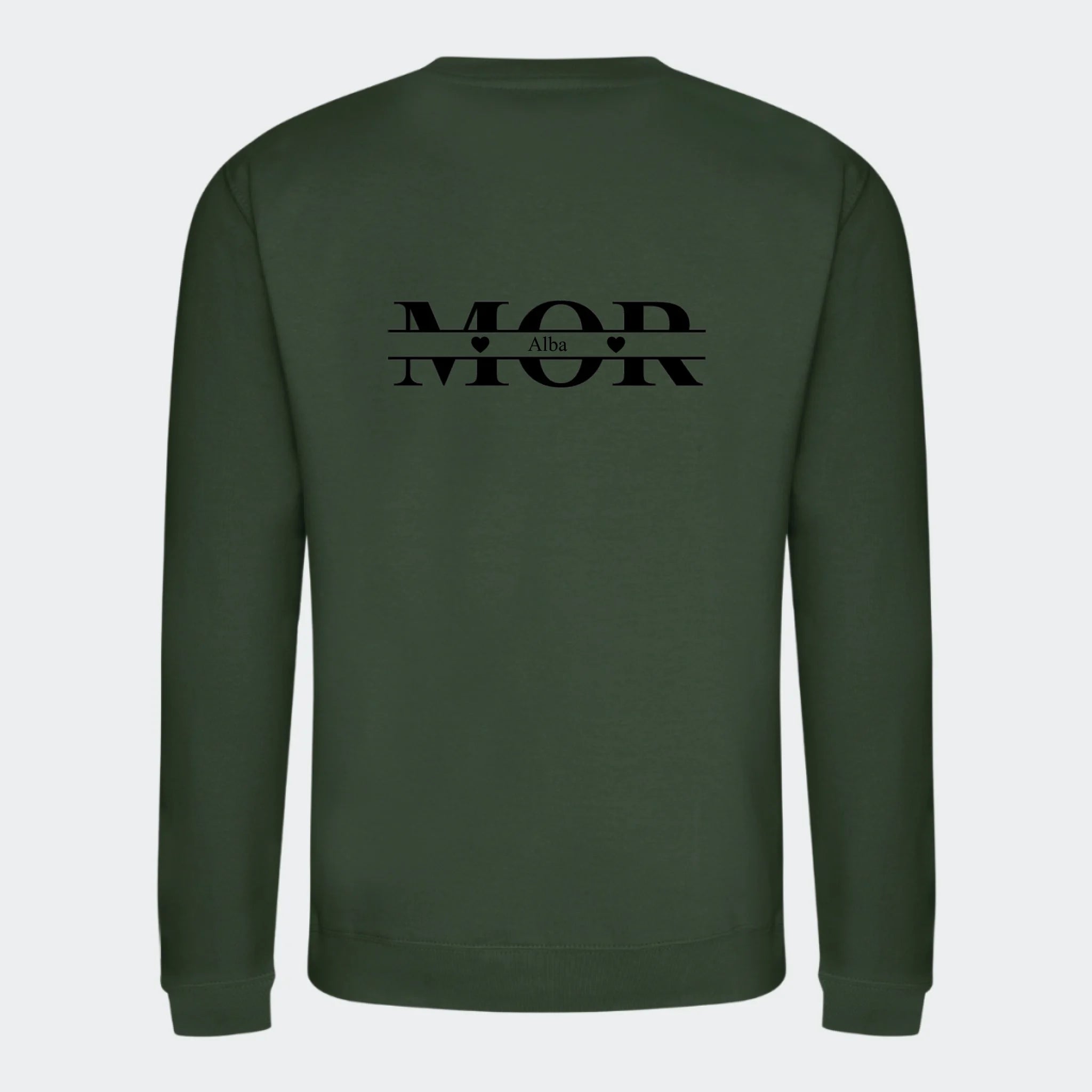 Sweatshirt til voksne – Mor med hjerter og navne, skovgrøn, set bagfra