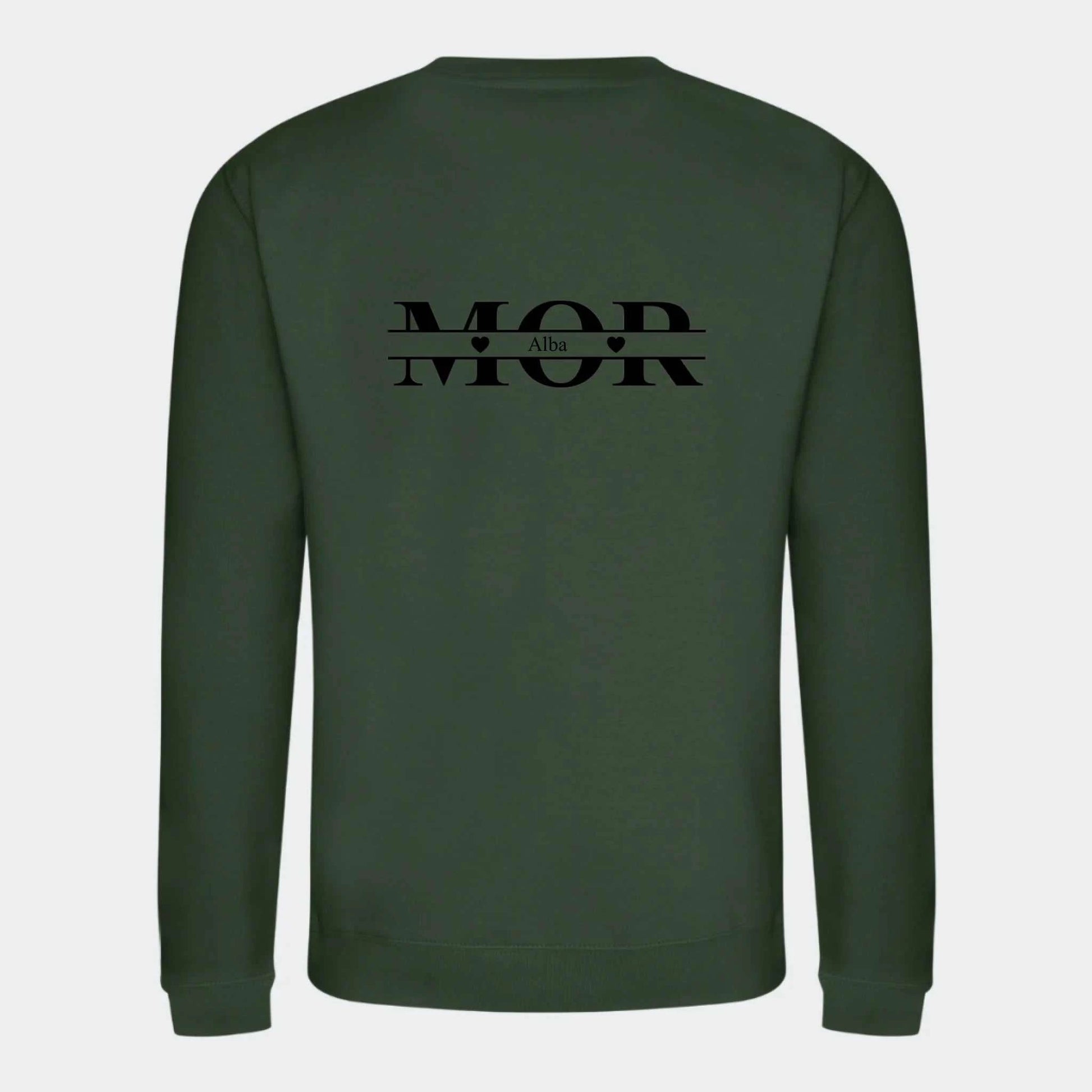 Sweatshirt til voksne - Mor med hjerter og navne Customizer TeeInBlue Print på ryggen Forest Green Small