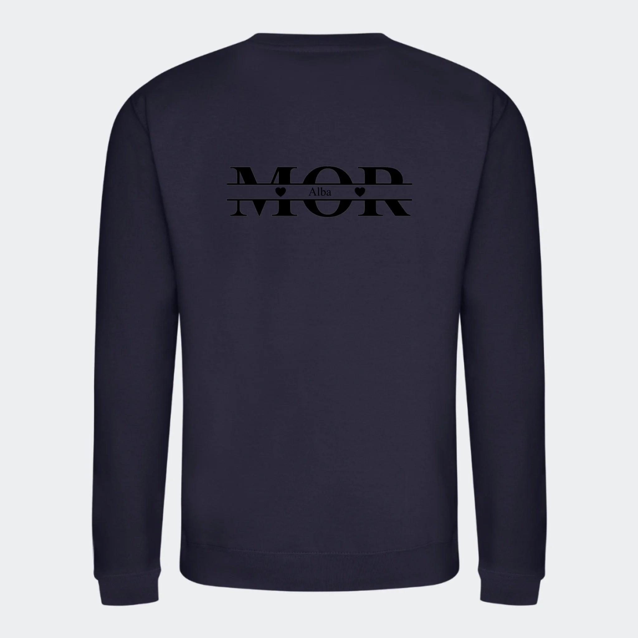Sweatshirt til voksne – Mor med hjerter og navne, mørkeblå, set bagfra
