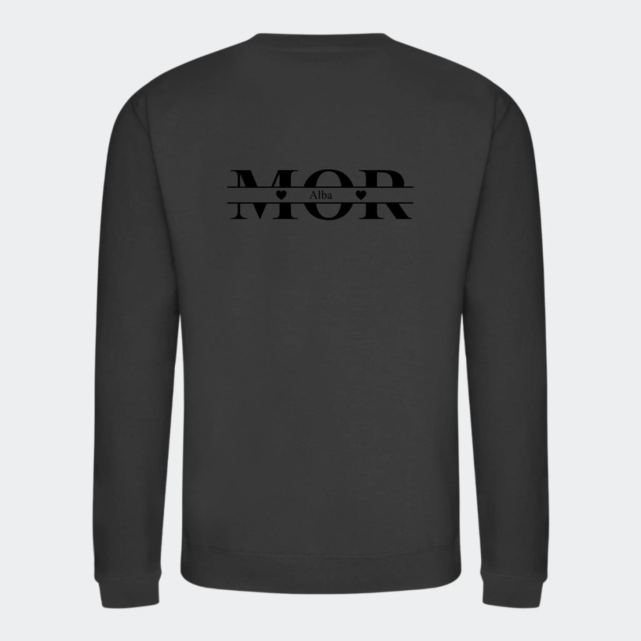 Sweatshirt til voksne – Mor med hjerter og navne, stormgrå, set bagfra