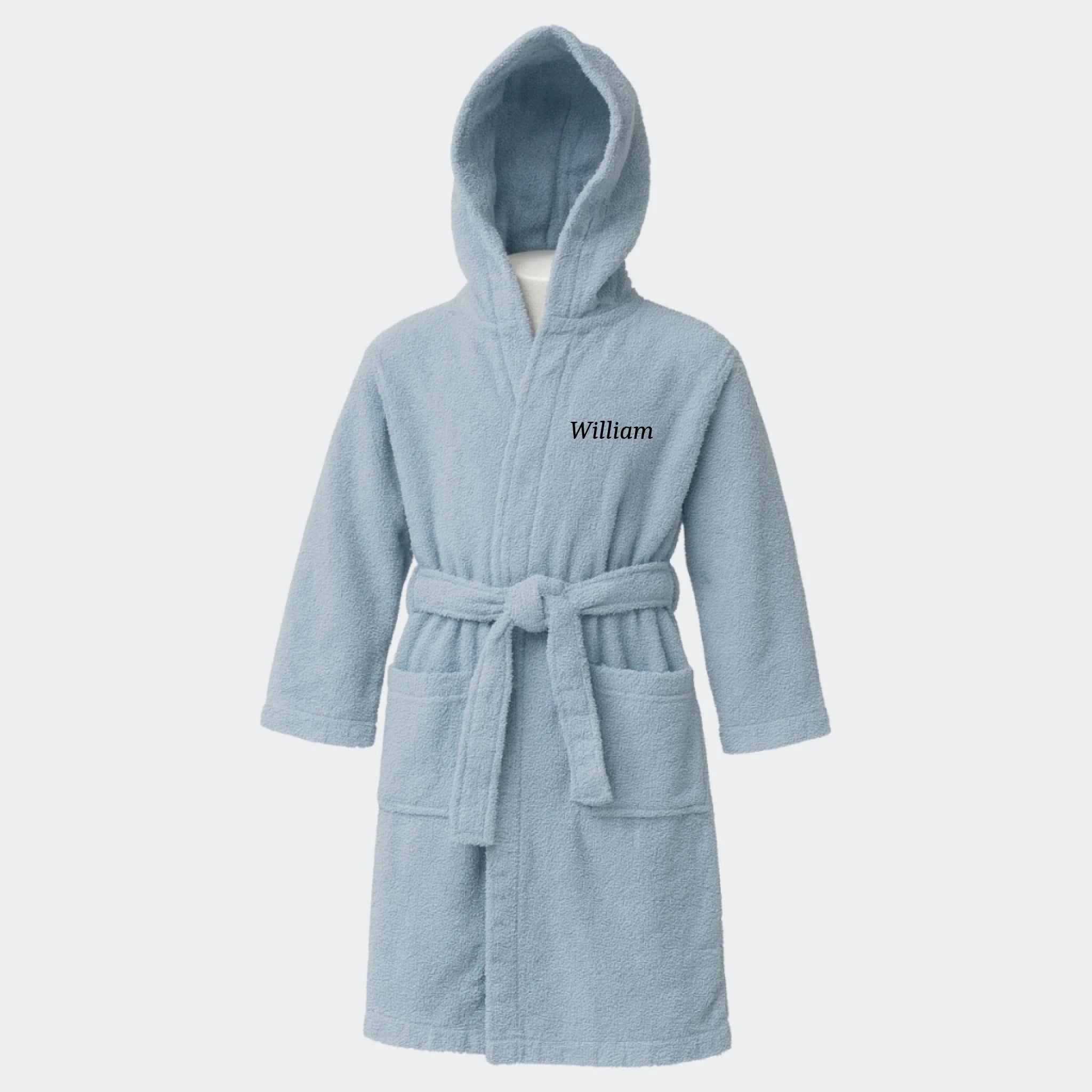 Lyseblå badekåbe til børn - med navn Customizer TeeInBlue Lyseblå badekåbe til børn Lyseblå XS (3-4år)