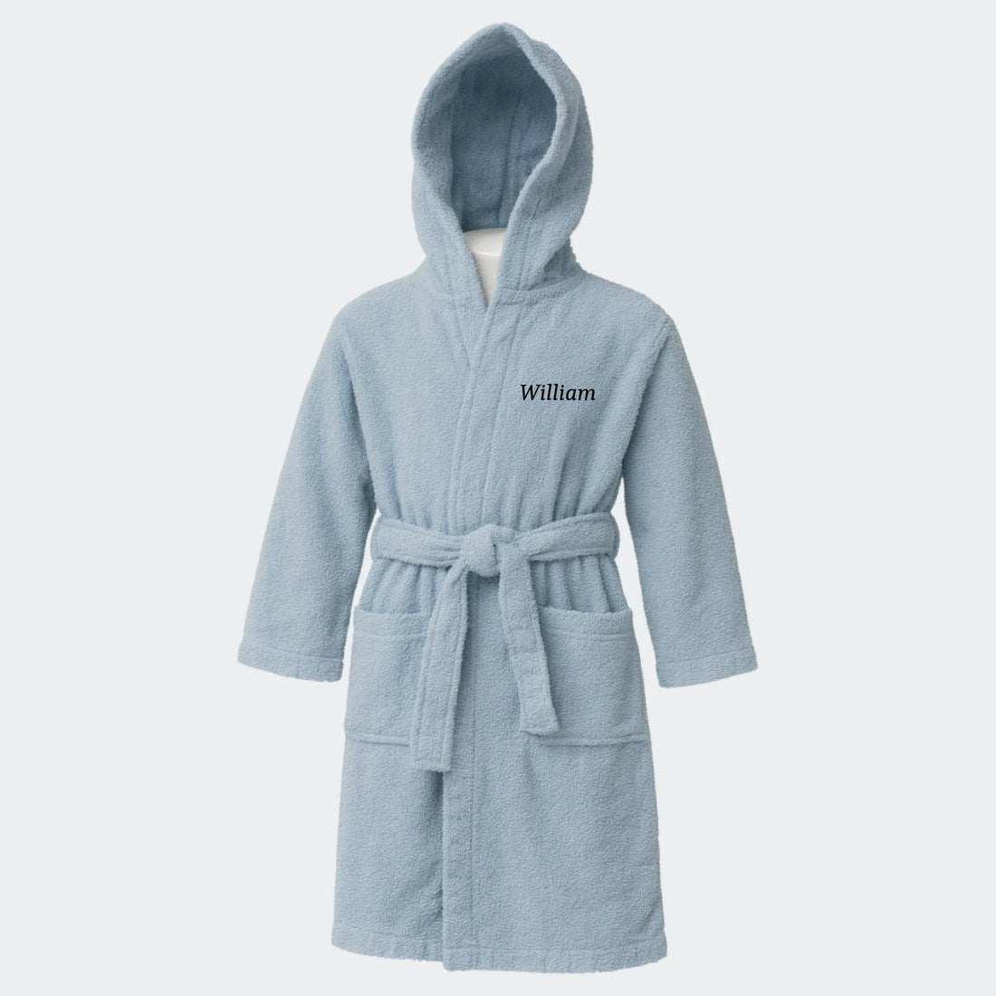 Lyseblå badekåbe til børn - med navn Customizer TeeInBlue Lyseblå badekåbe til børn Lyseblå XS (3-4år)