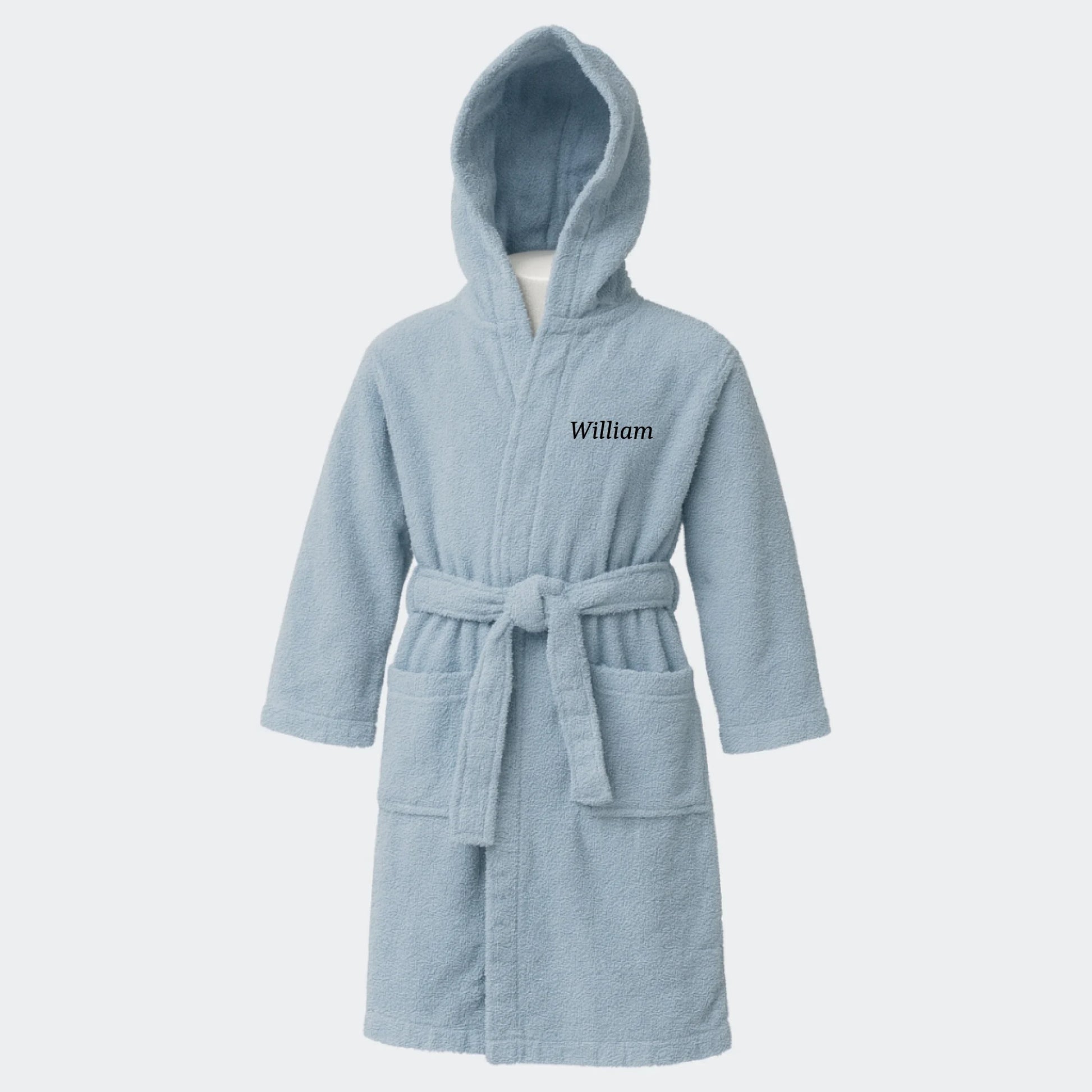 Lyseblå badekåbe til børn - med navn Customizer TeeInBlue Lyseblå badekåbe til børn Lyseblå XS (3-4år)