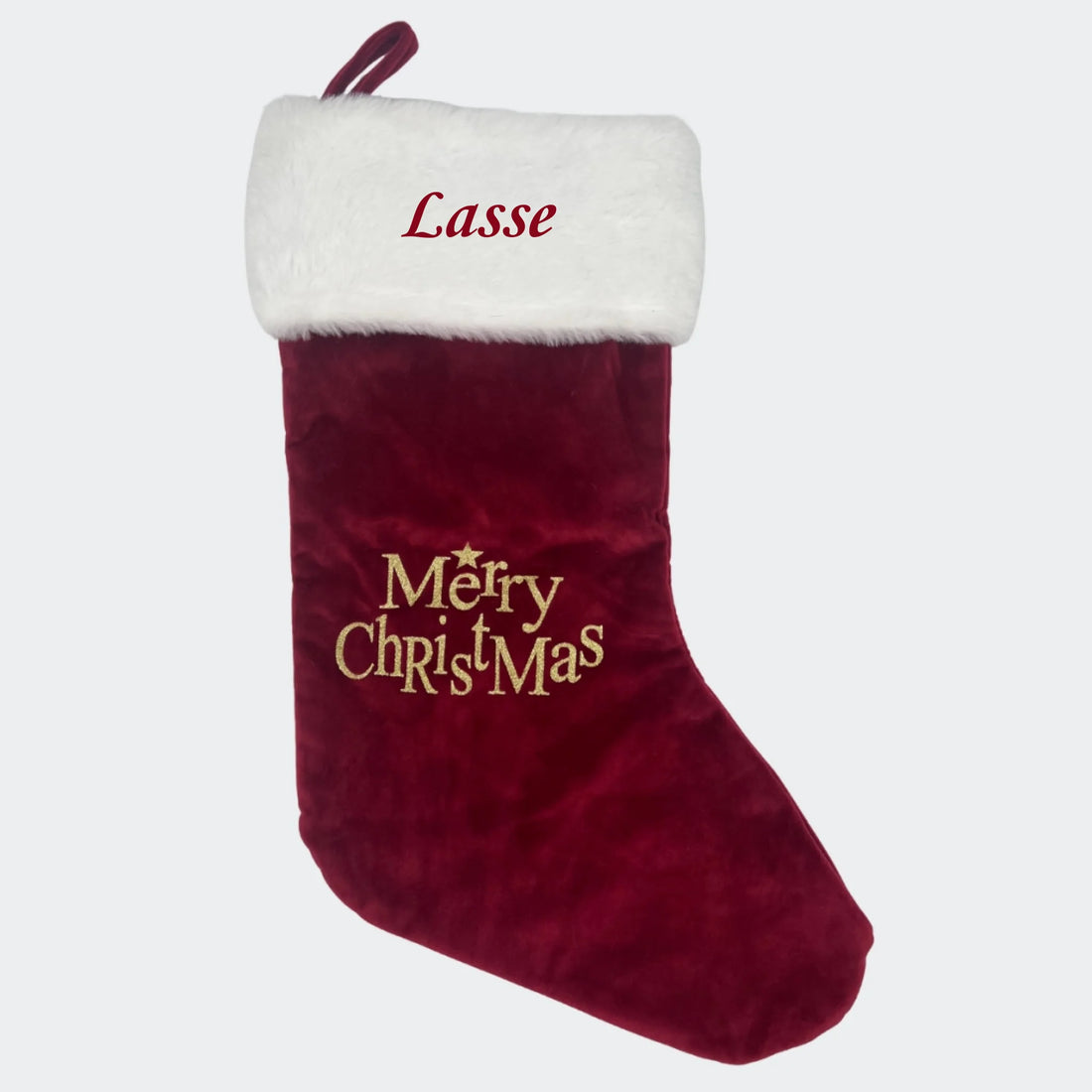 Julesok med navn - Velour Merry Christmas, 57cm Customizer TeeInBlue Julesok med navn - Velour Merry Christmas, 57cm Rød 57cm