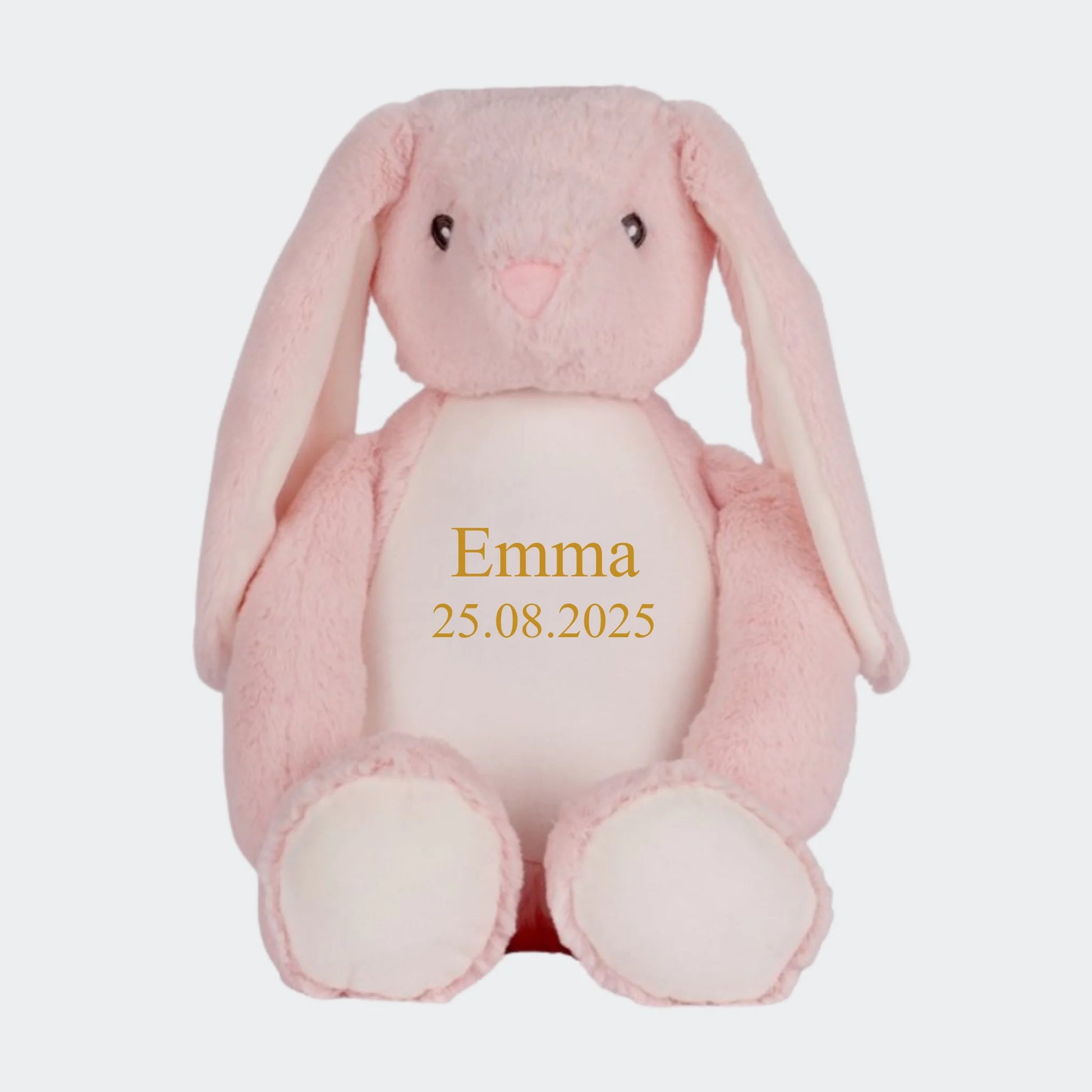 Lyserød kanin bamse med broderet navn Customizer TeeInBlue Navn+Dato 544 42cm