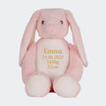 Lyserød kanin bamse med broderet navn Customizer TeeInBlue Navn+Dato+Længde+Vægt 544 42cm