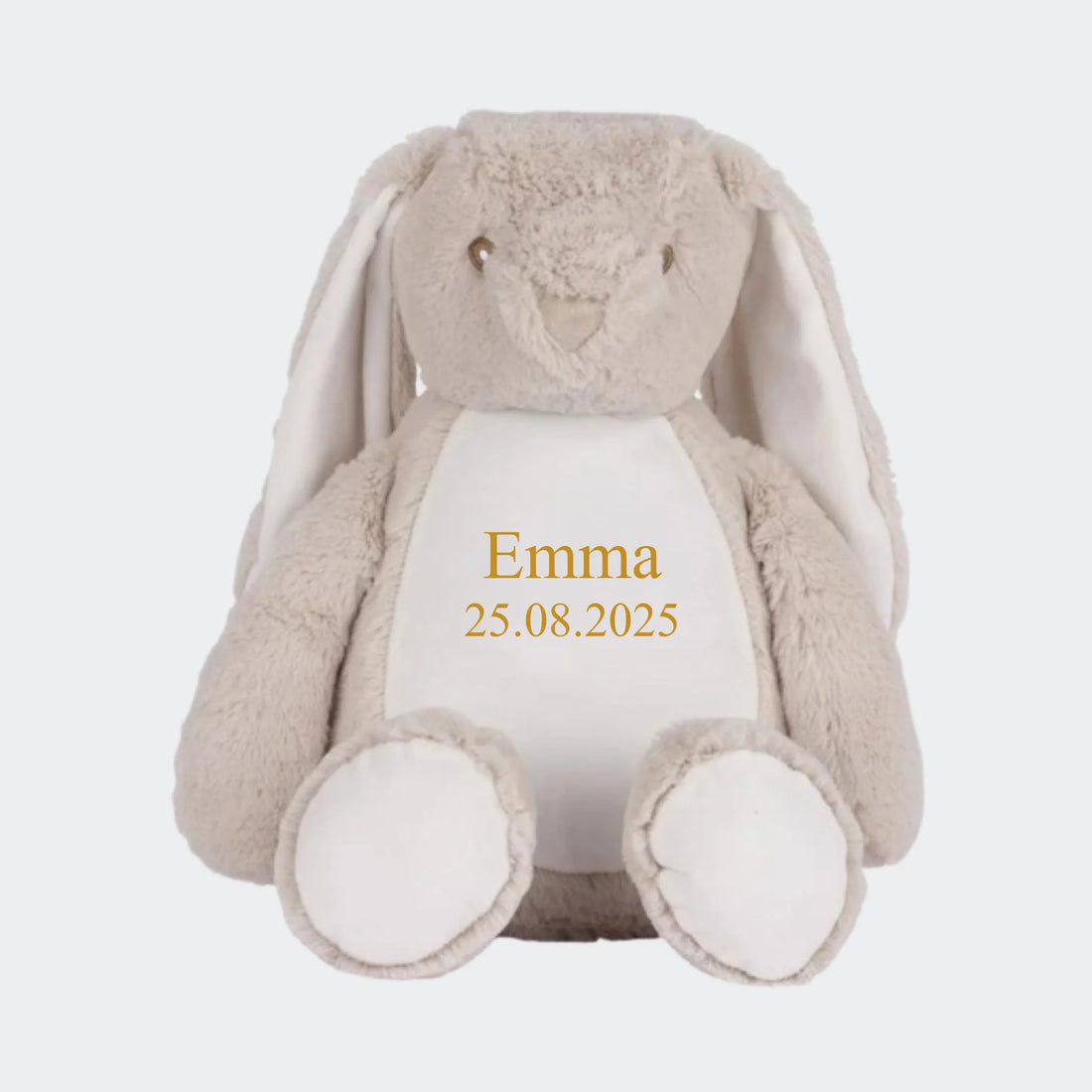 Beige kanin bamse med broderet navn Customizer TeeInBlue Navn 54654654 42cm