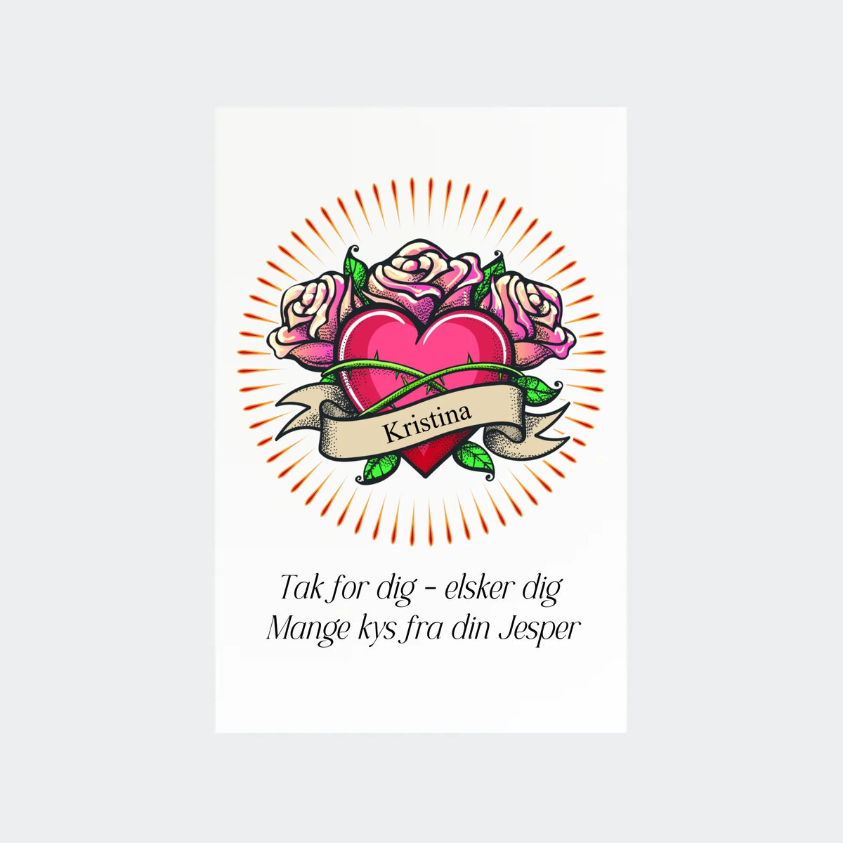 Plakat – hjerte med navn og tekst, 10 × 15 uden ramme