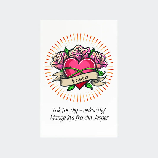 Plakat – hjerte med navn og tekst, 10 × 15 uden ramme